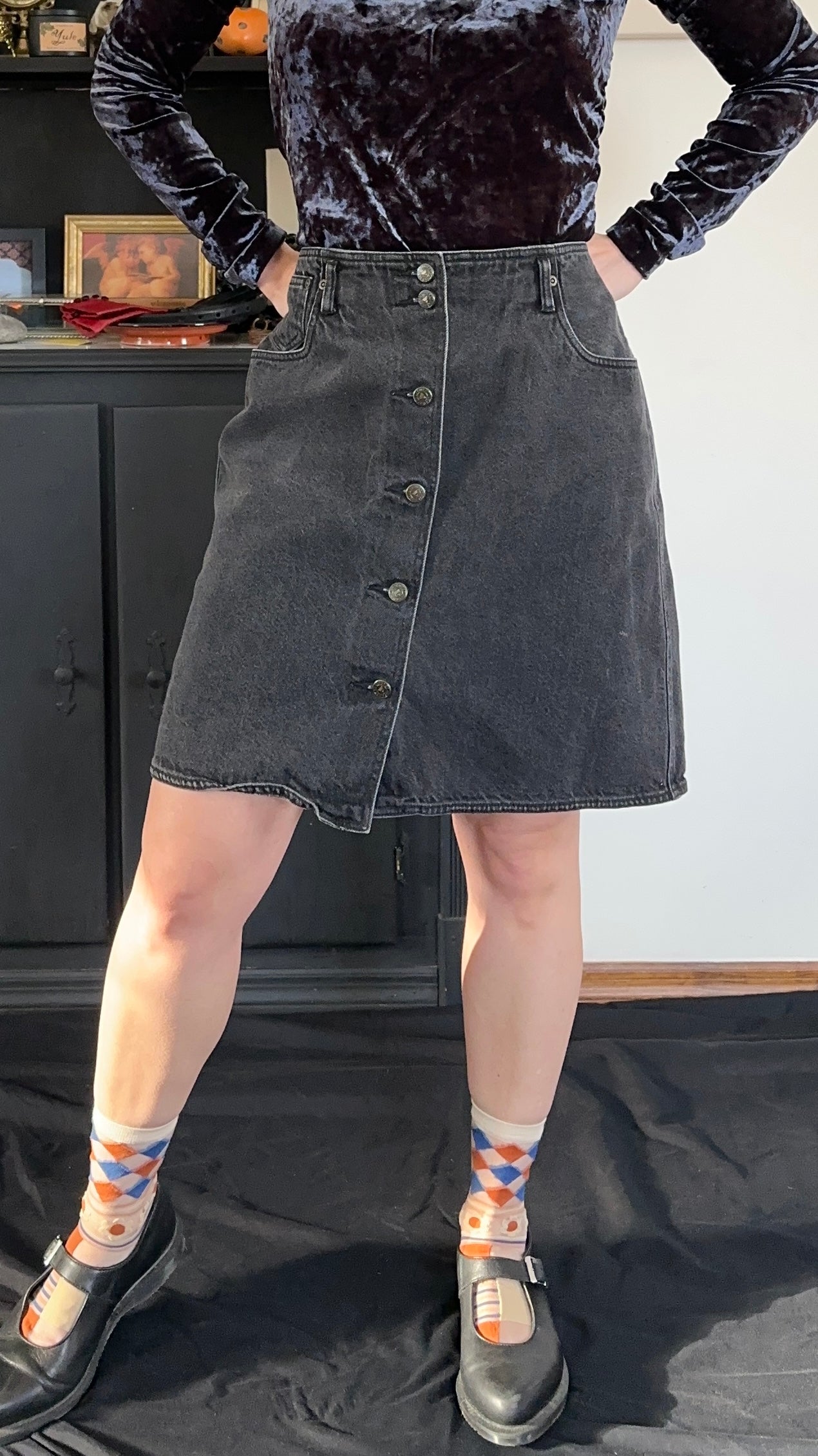 90s Black Denim Liz Claiborne Skirt SZ 10