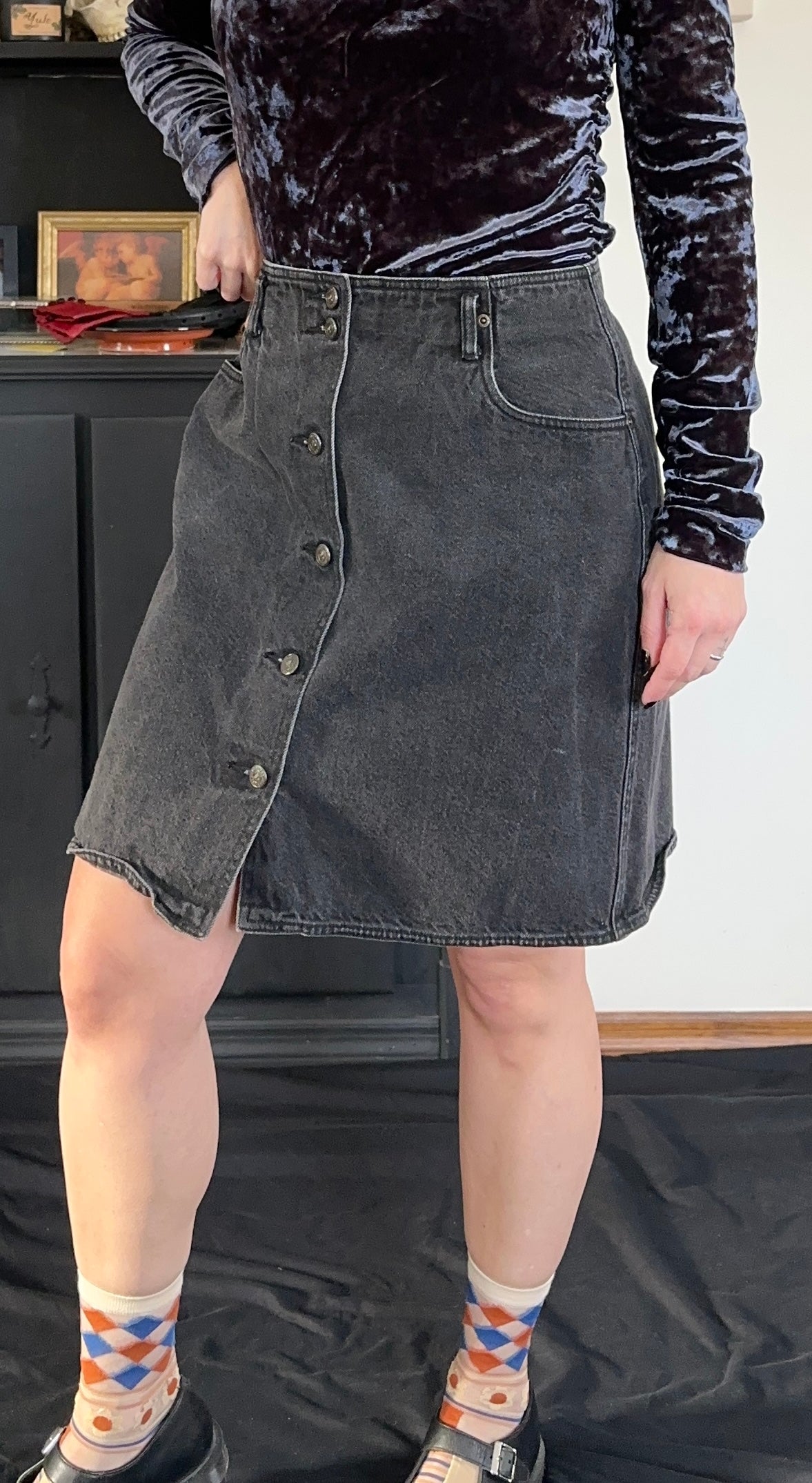 90s Black Denim Liz Claiborne Skirt SZ 10