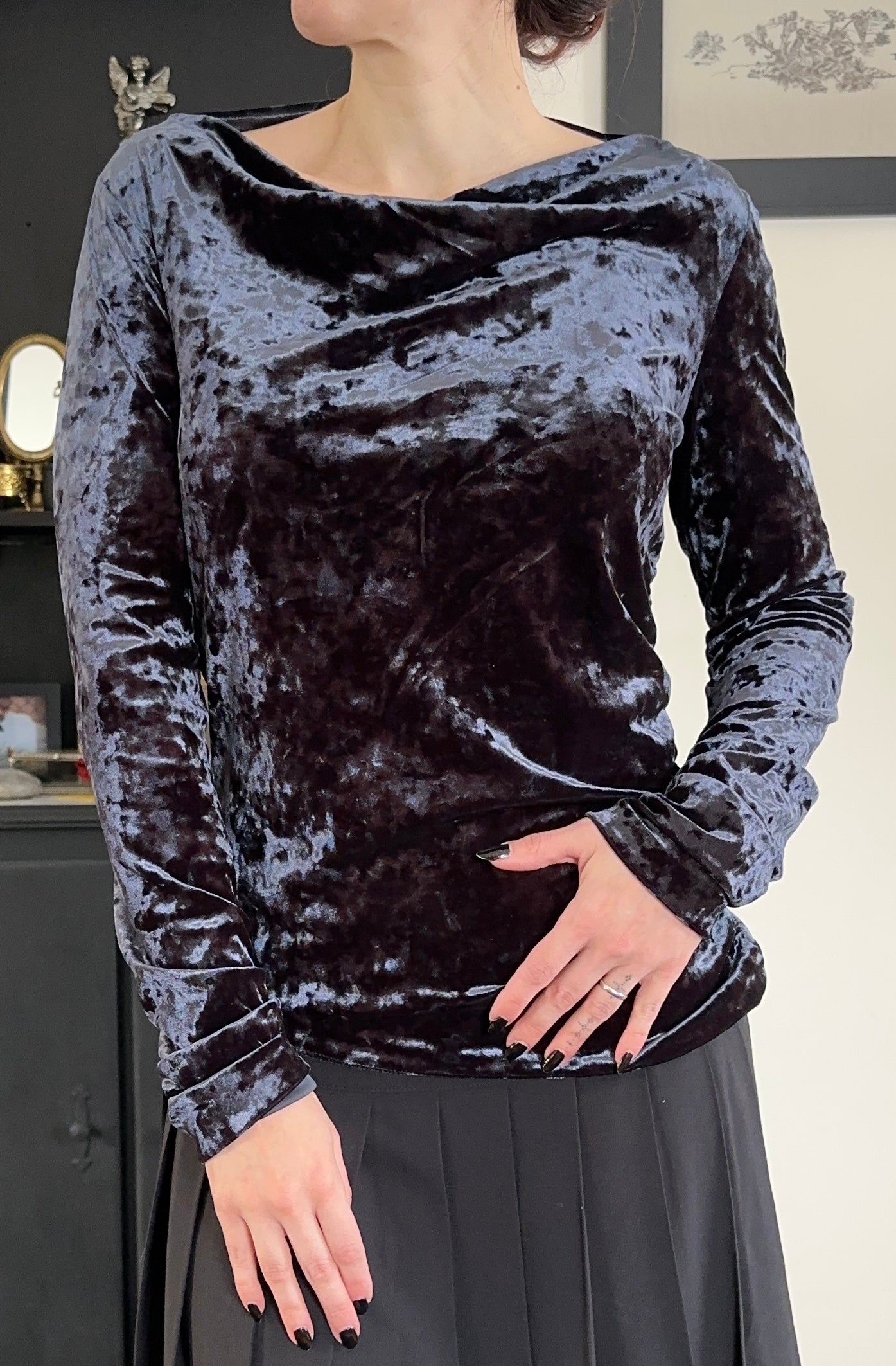 Cowl Neck Velvet Top M