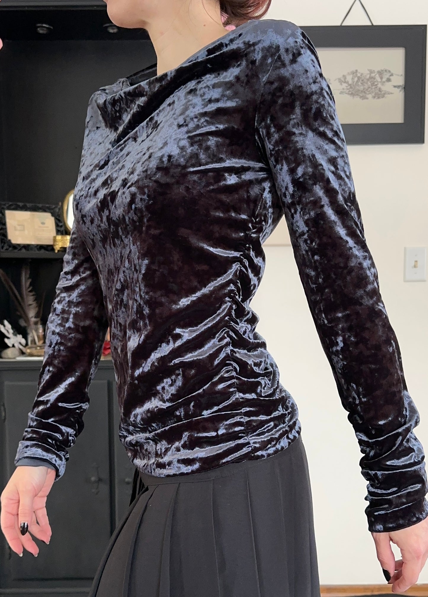 Cowl Neck Velvet Top M