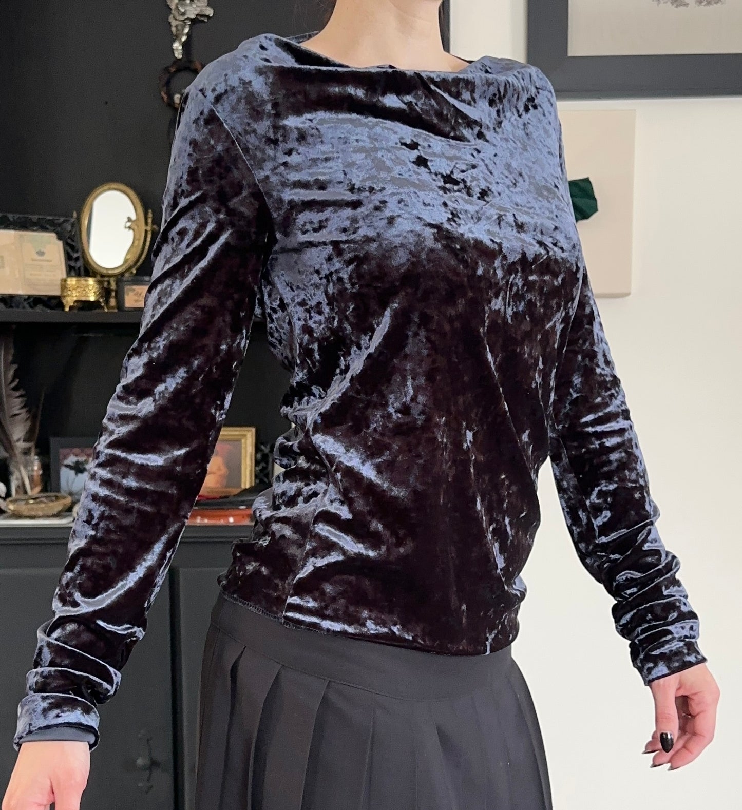 Cowl Neck Velvet Top M