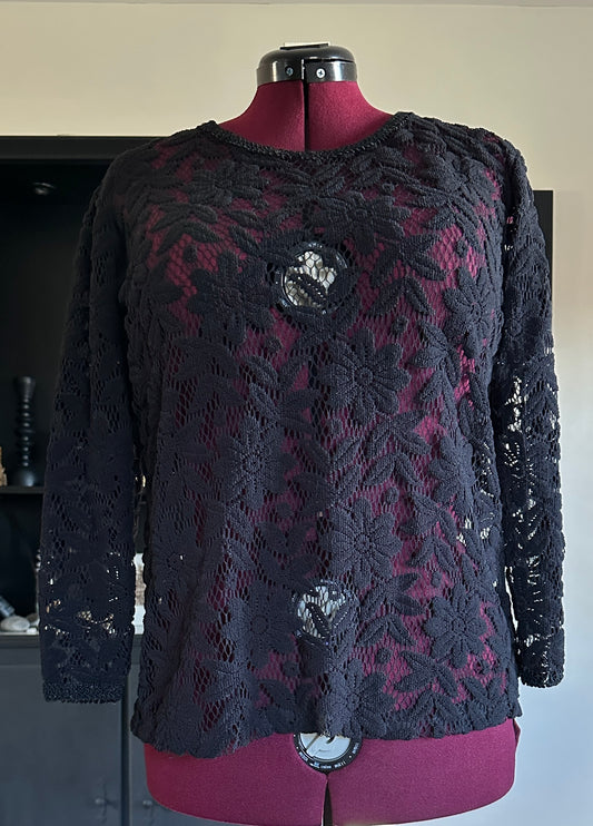 Sheer Floral Lace Top L-1X