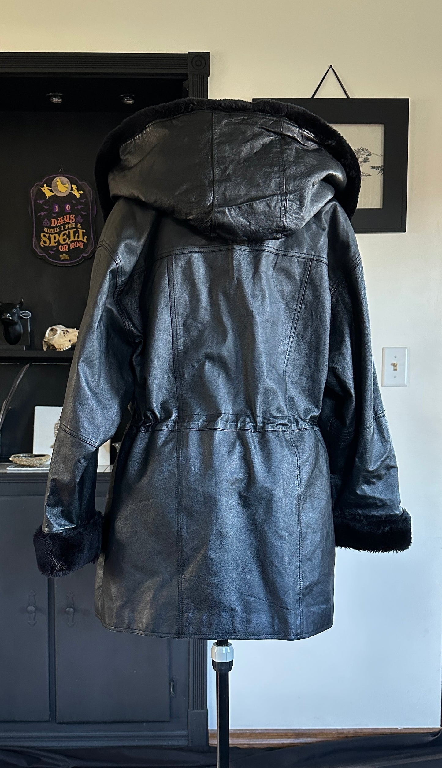 Vintage Leather Hooded Coat 2X