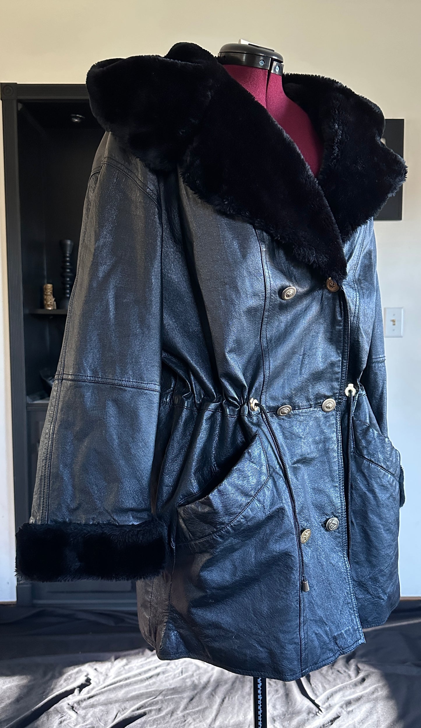 Vintage Leather Hooded Coat 2X