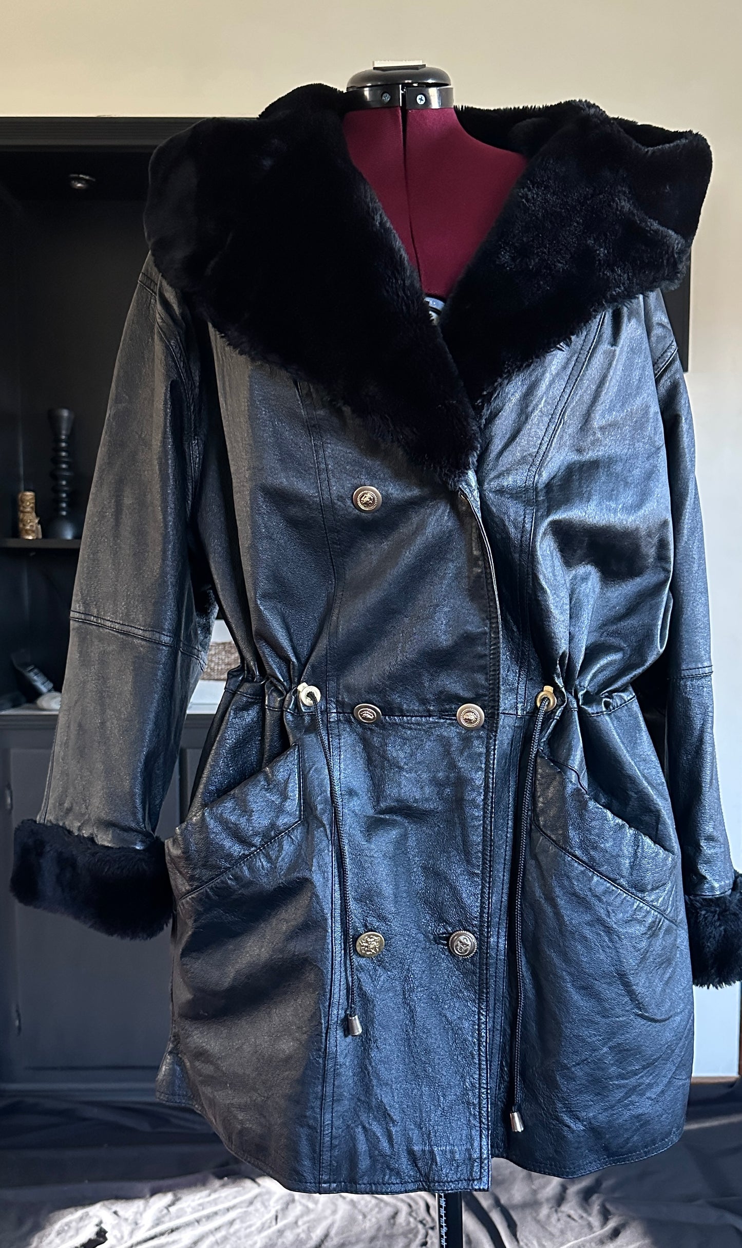 Vintage Leather Hooded Coat 2X