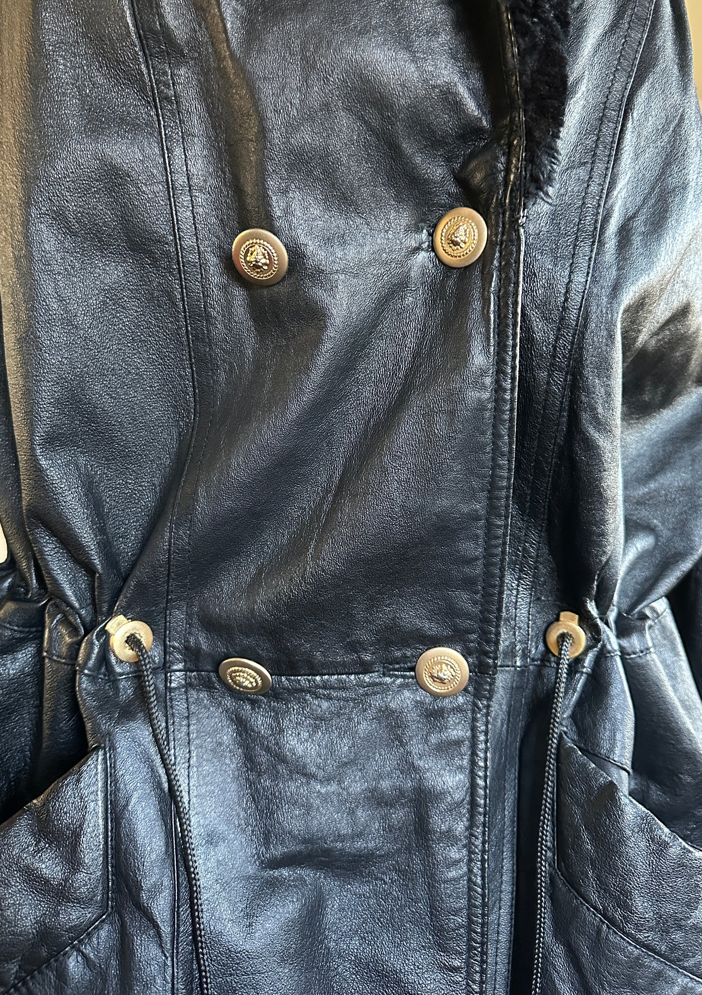 Vintage Leather Hooded Coat 2X