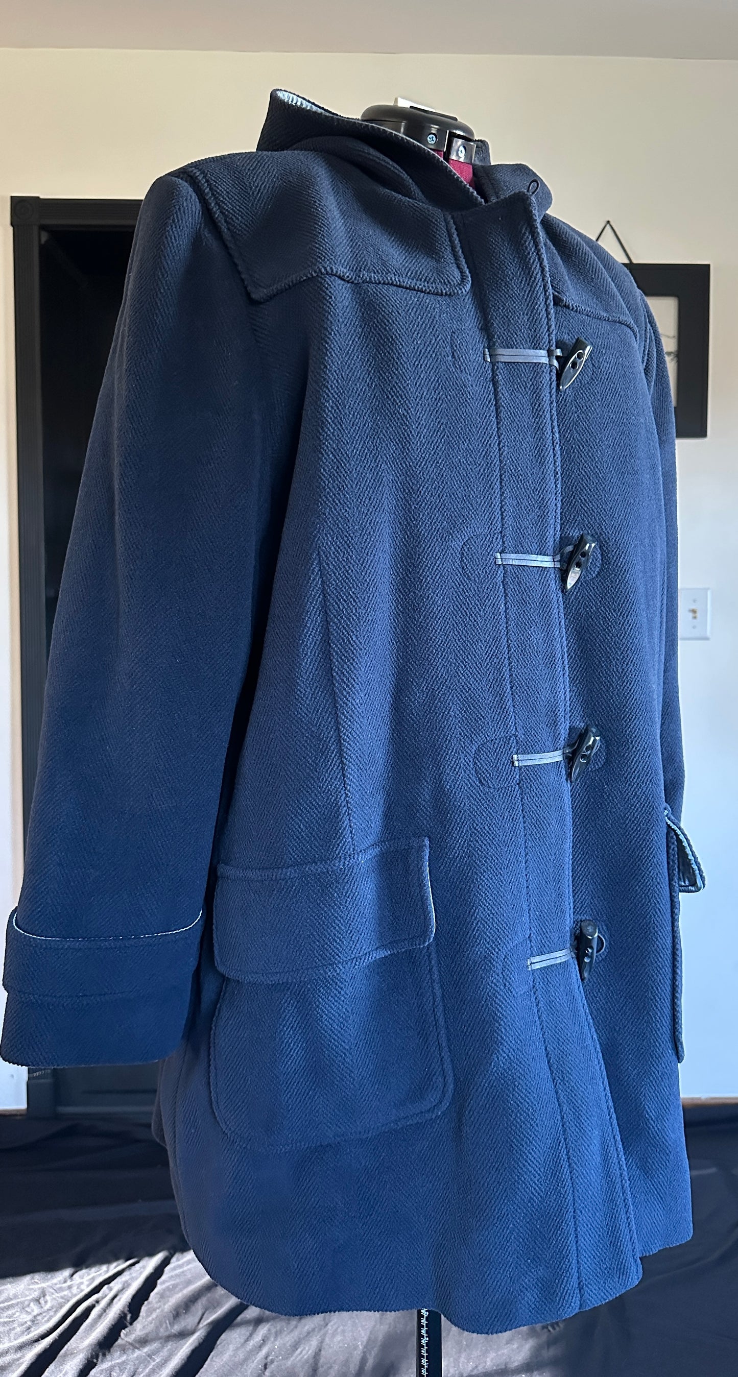 Blue Wool Hooded Duffel Coat 3X