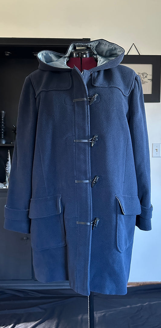 Blue Wool Hooded Duffel Coat 3X