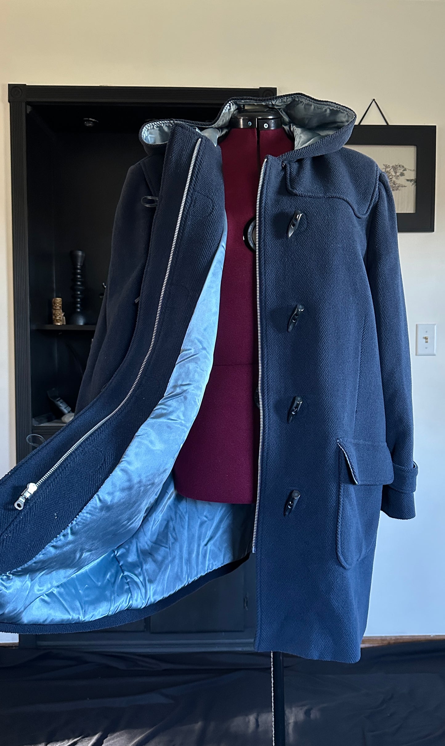 Blue Wool Hooded Duffel Coat 3X