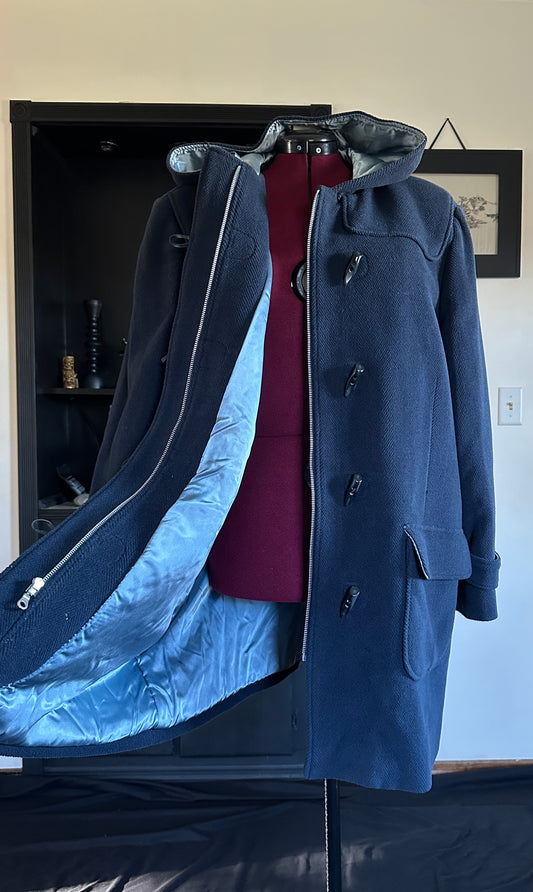 Blue Wool Hooded Duffel Coat 3X