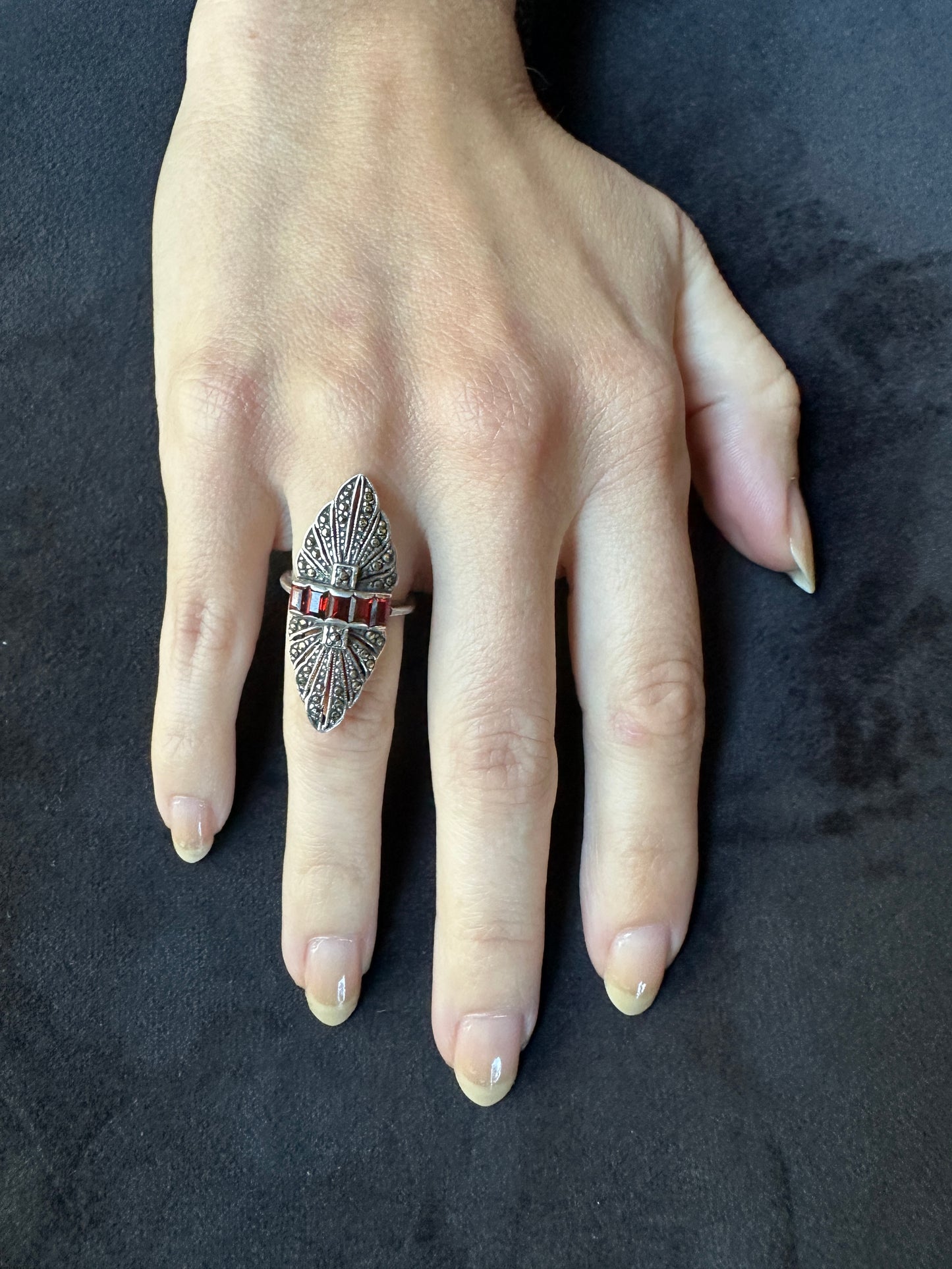 Art Deco Revival Silver Ring 5.5