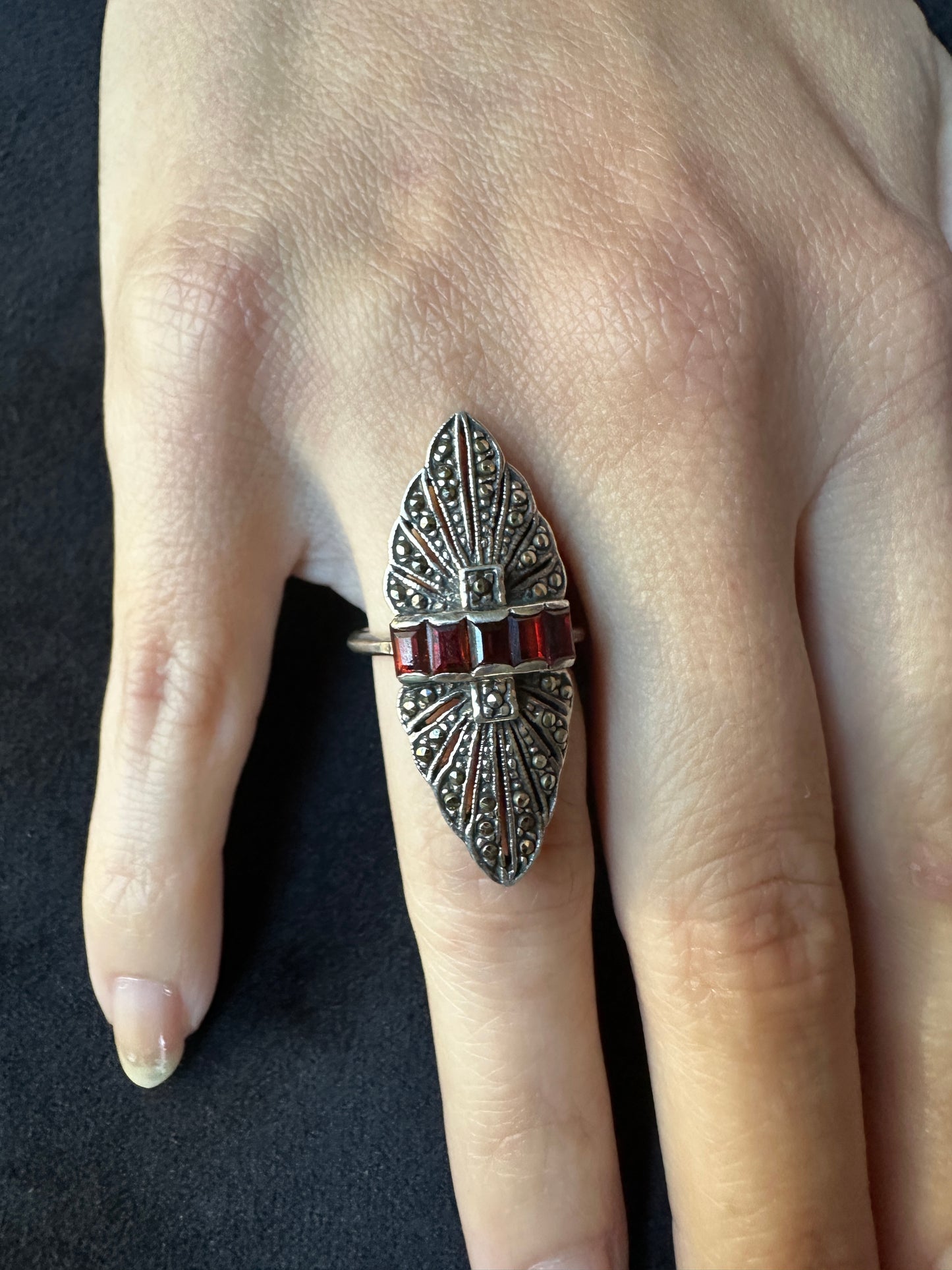 Art Deco Revival Silver Ring 5.5