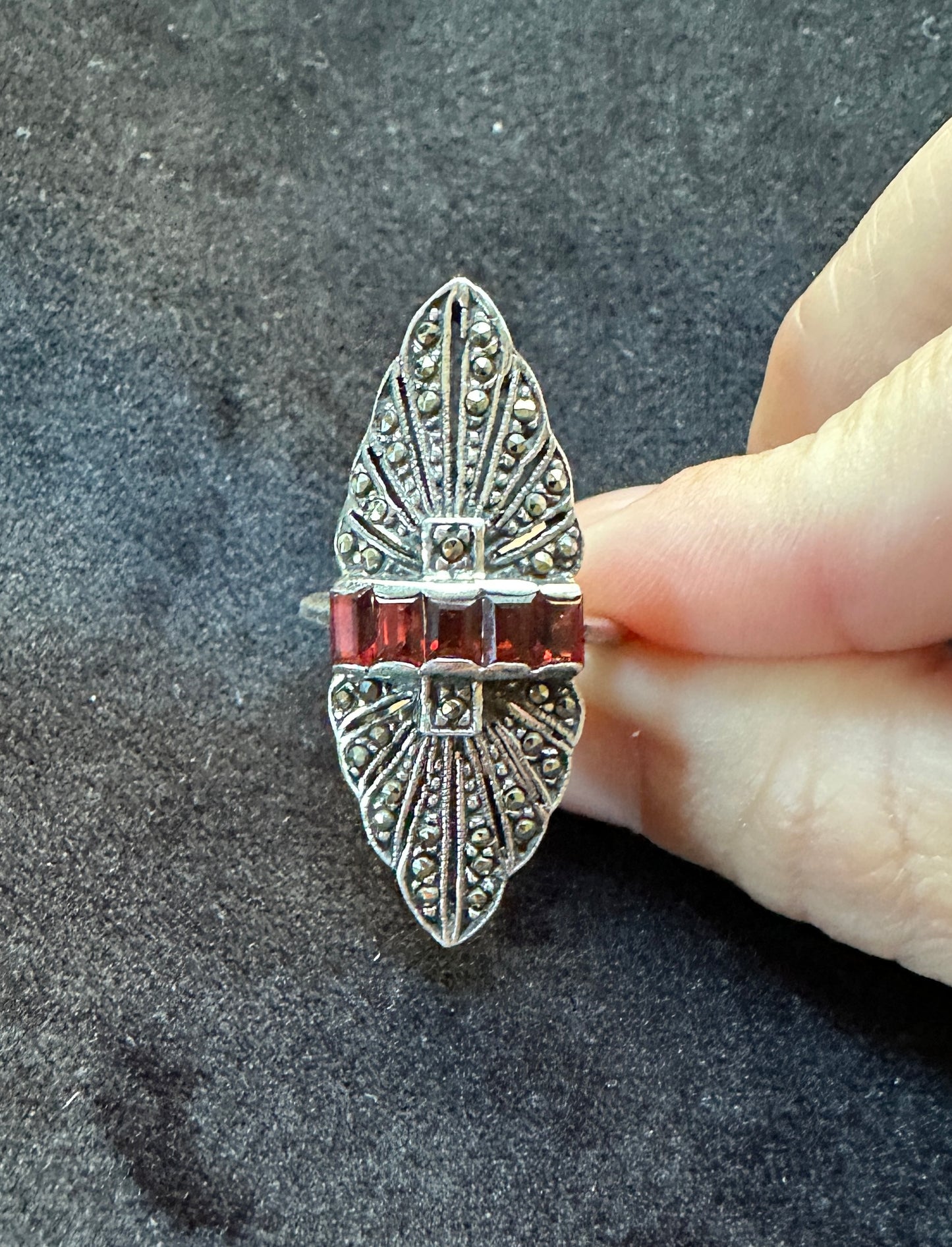 Art Deco Revival Silver Ring 5.5