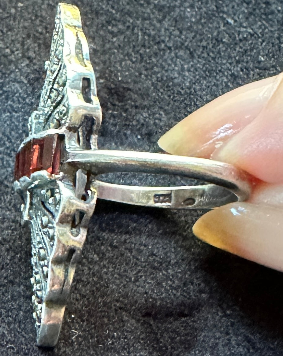 Art Deco Revival Silver Ring 5.5