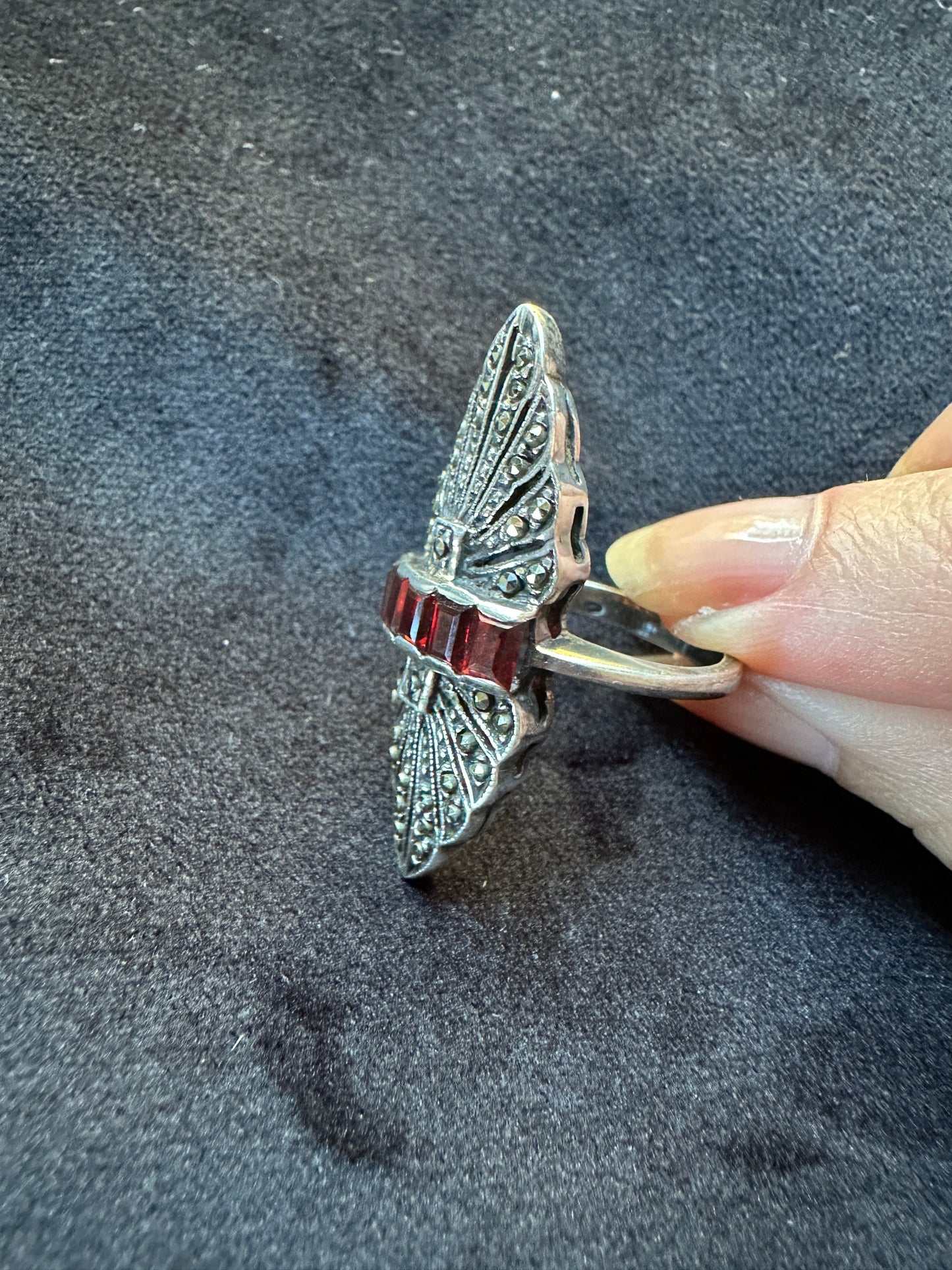 Art Deco Revival Silver Ring 5.5