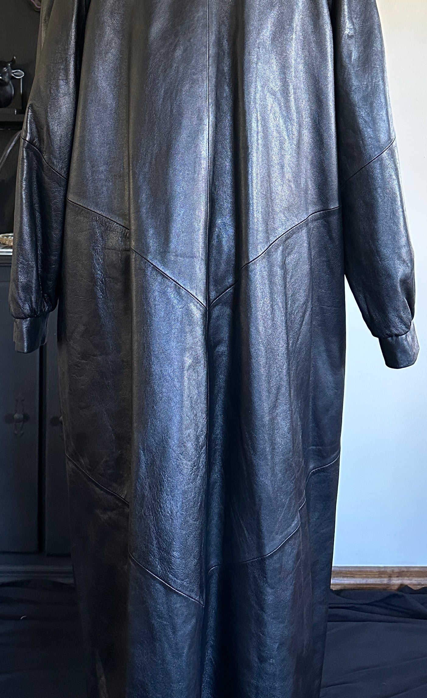 Vintage Leather & Fox Fur Coat XL