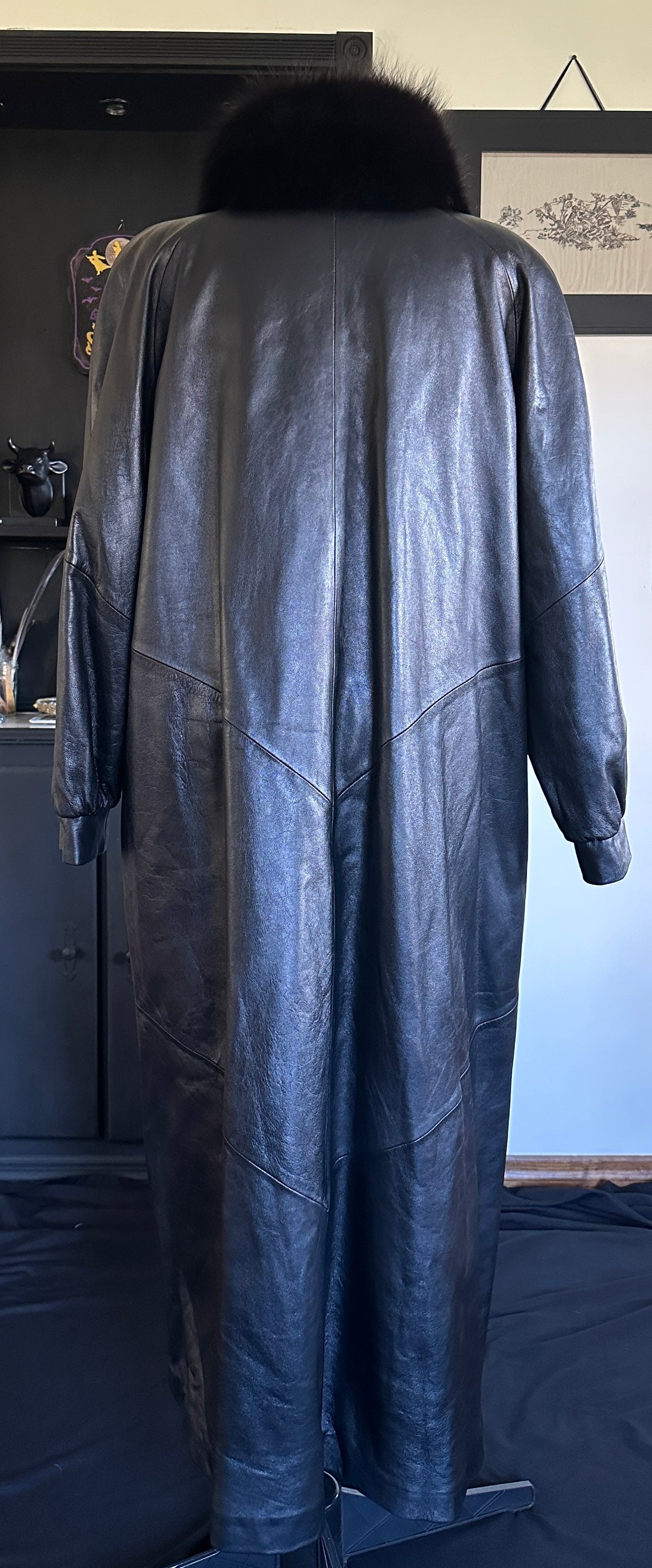 Vintage Leather & Fox Fur Coat XL