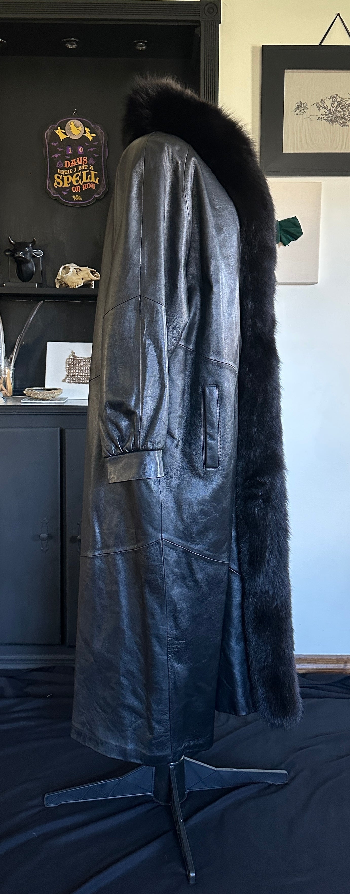 Vintage Leather & Fox Fur Coat XL