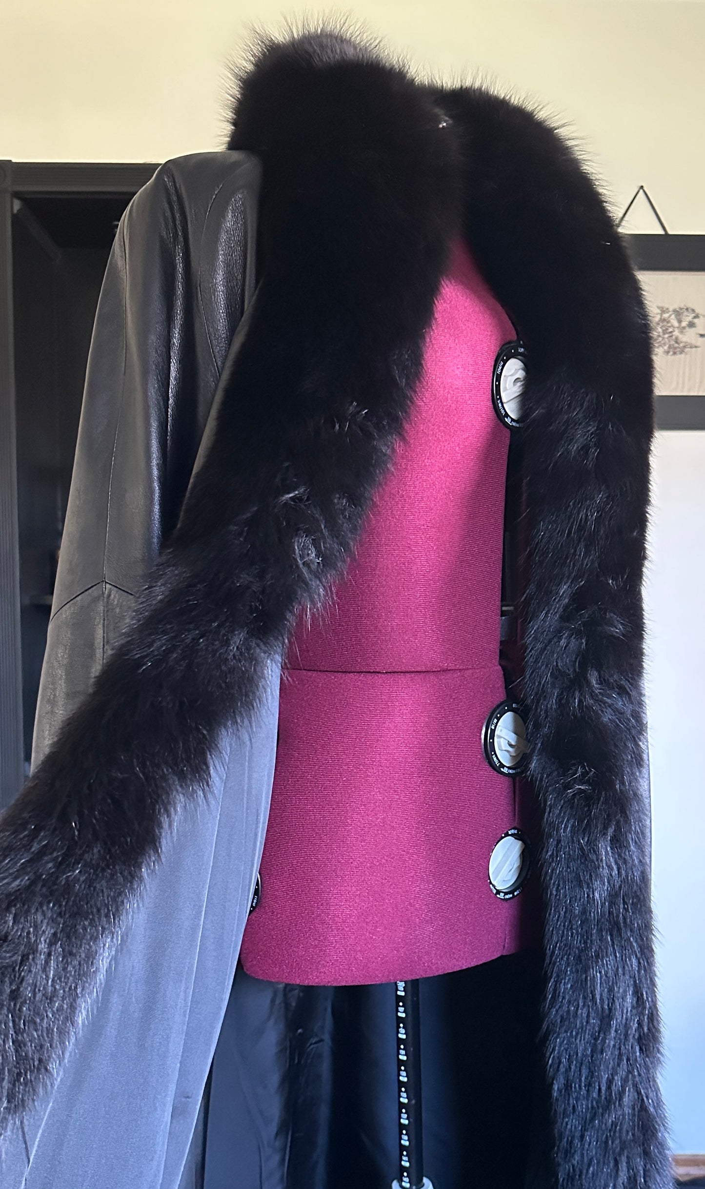 Vintage Leather & Fox Fur Coat XL