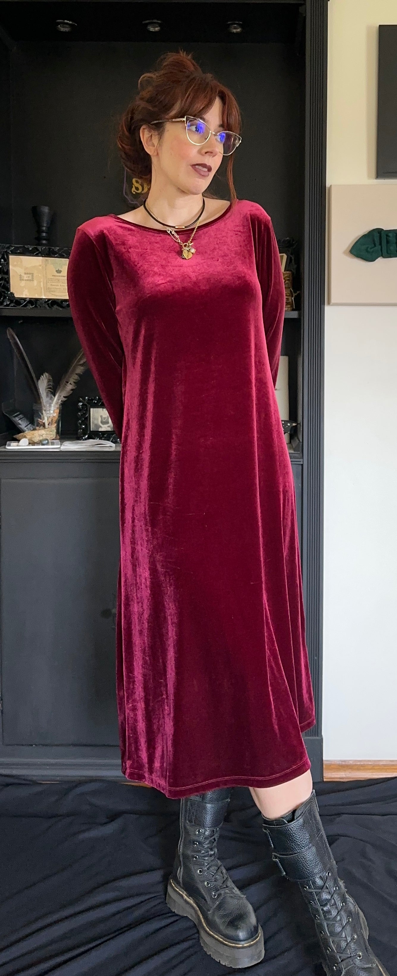 Red Velvet Midi Dress Petite M