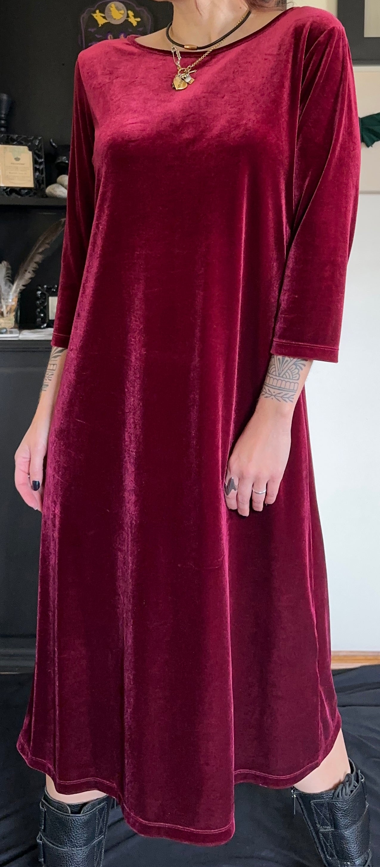 Red Velvet Midi Dress Petite M