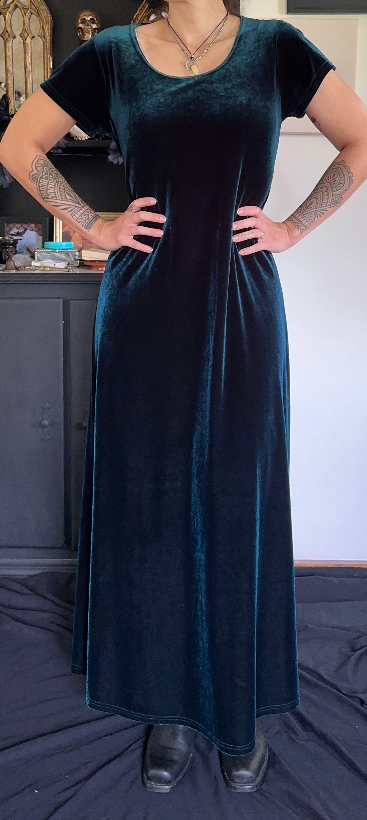 90s Soft Goth Velvet Maxi Dress M/L