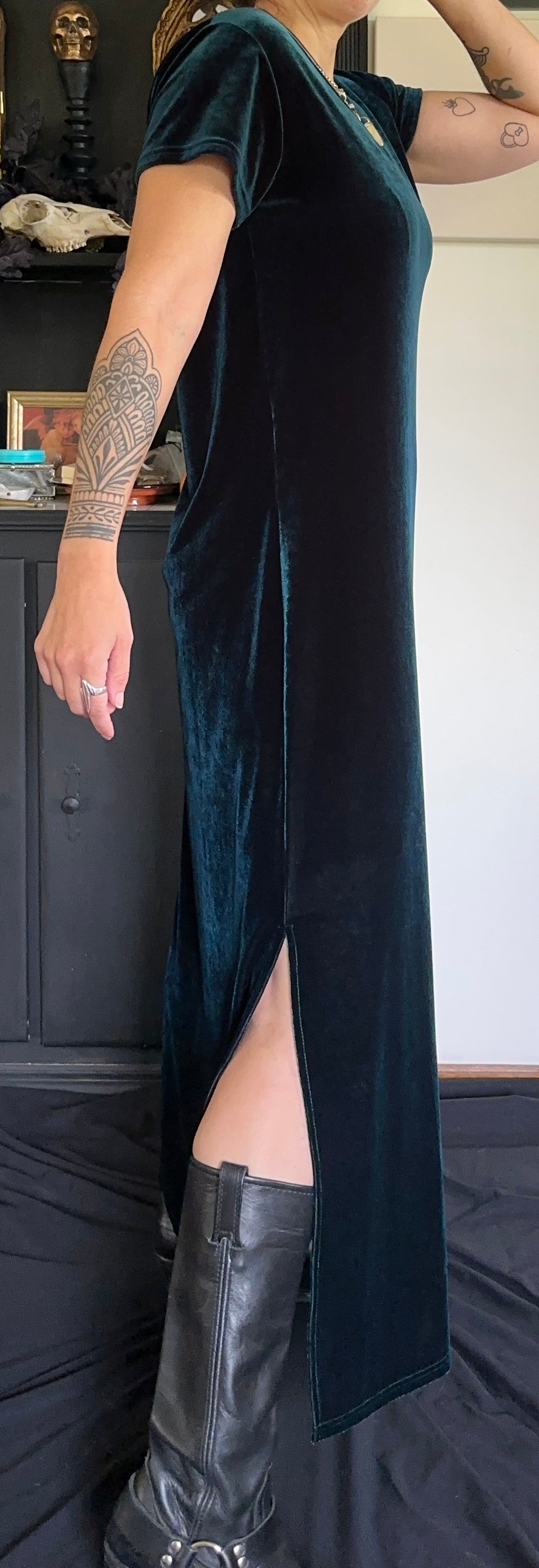90s Soft Goth Velvet Maxi Dress M/L