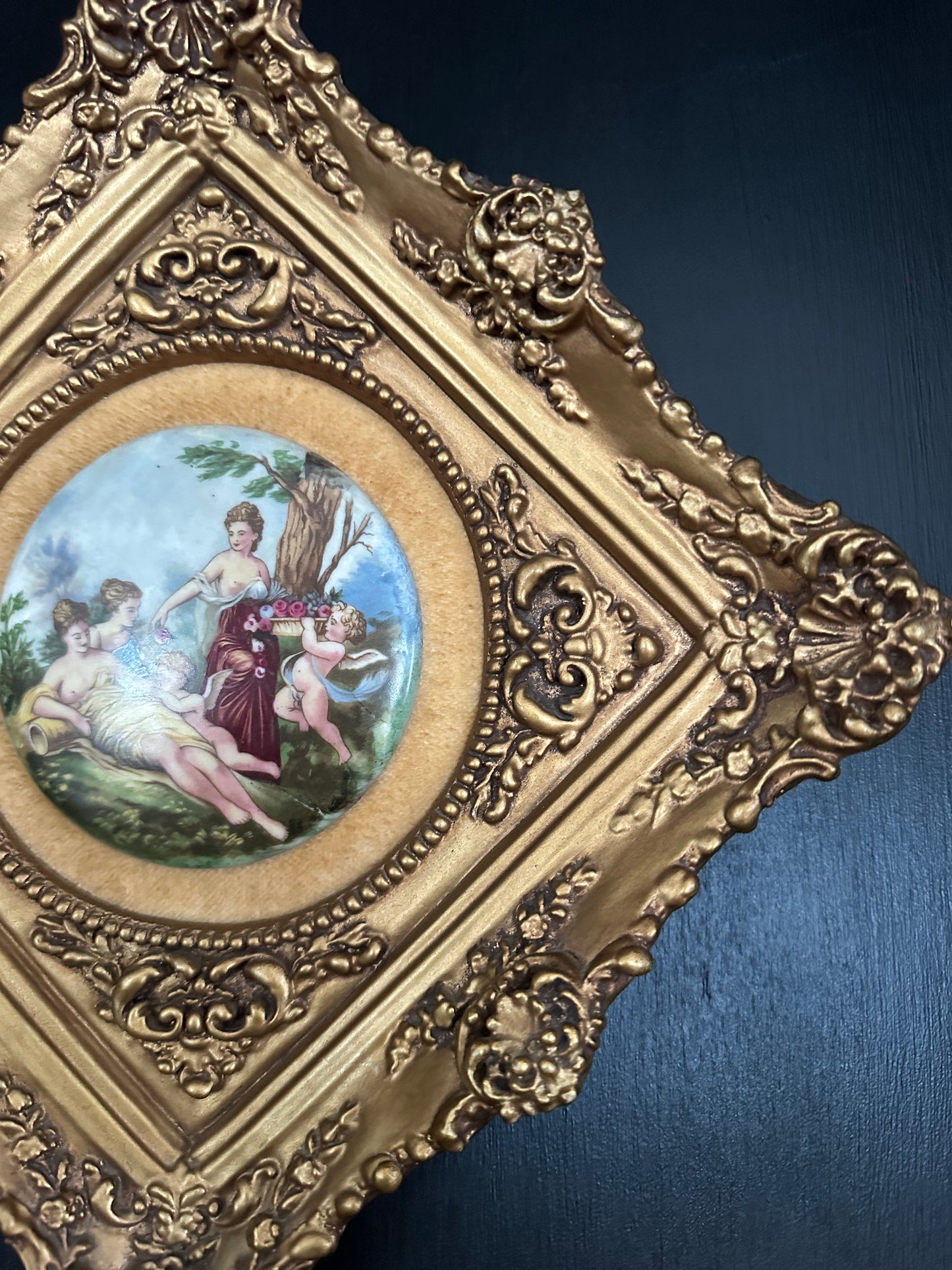 Framed Rococo Painted Porcelain