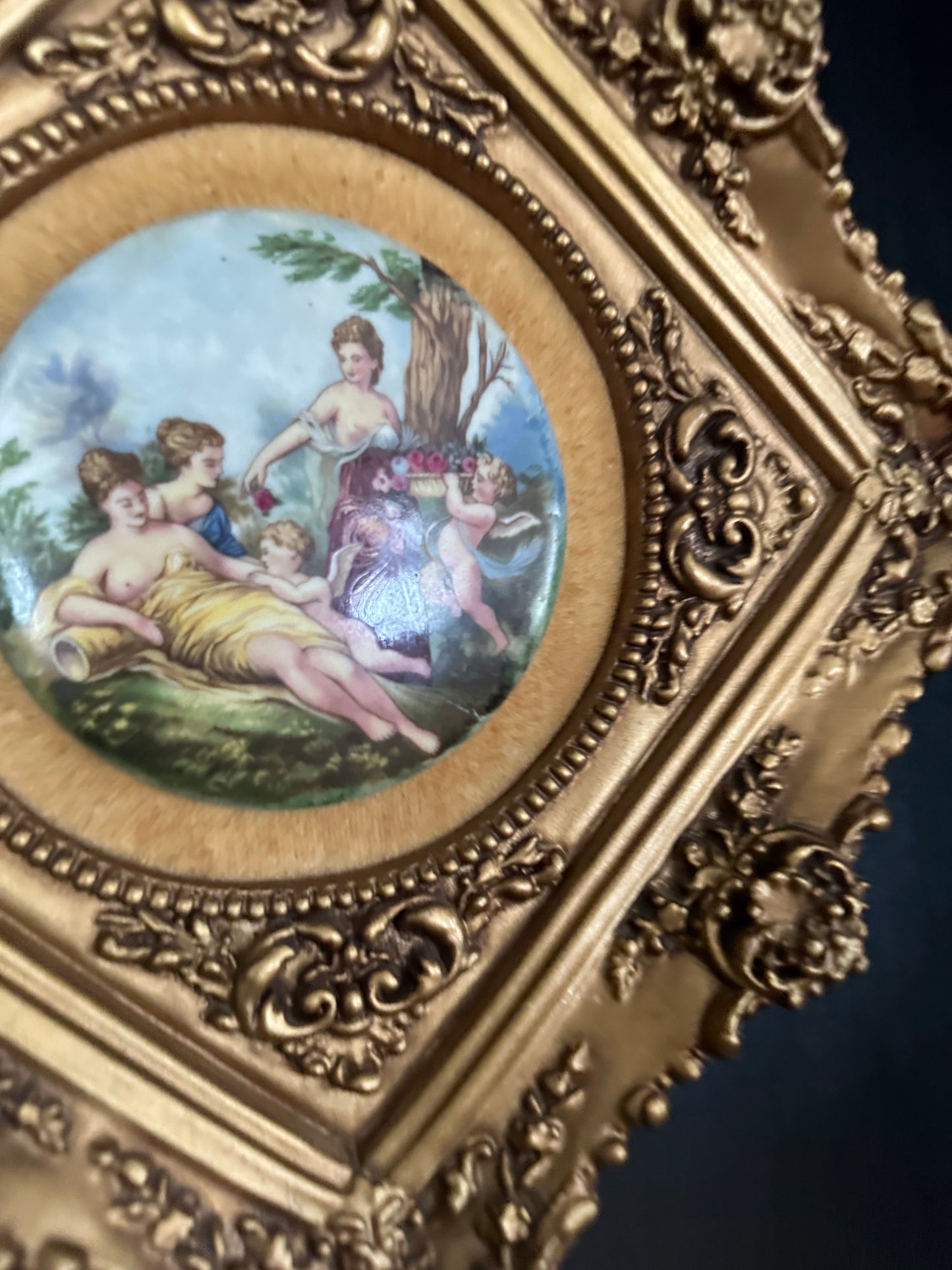 Framed Rococo Painted Porcelain