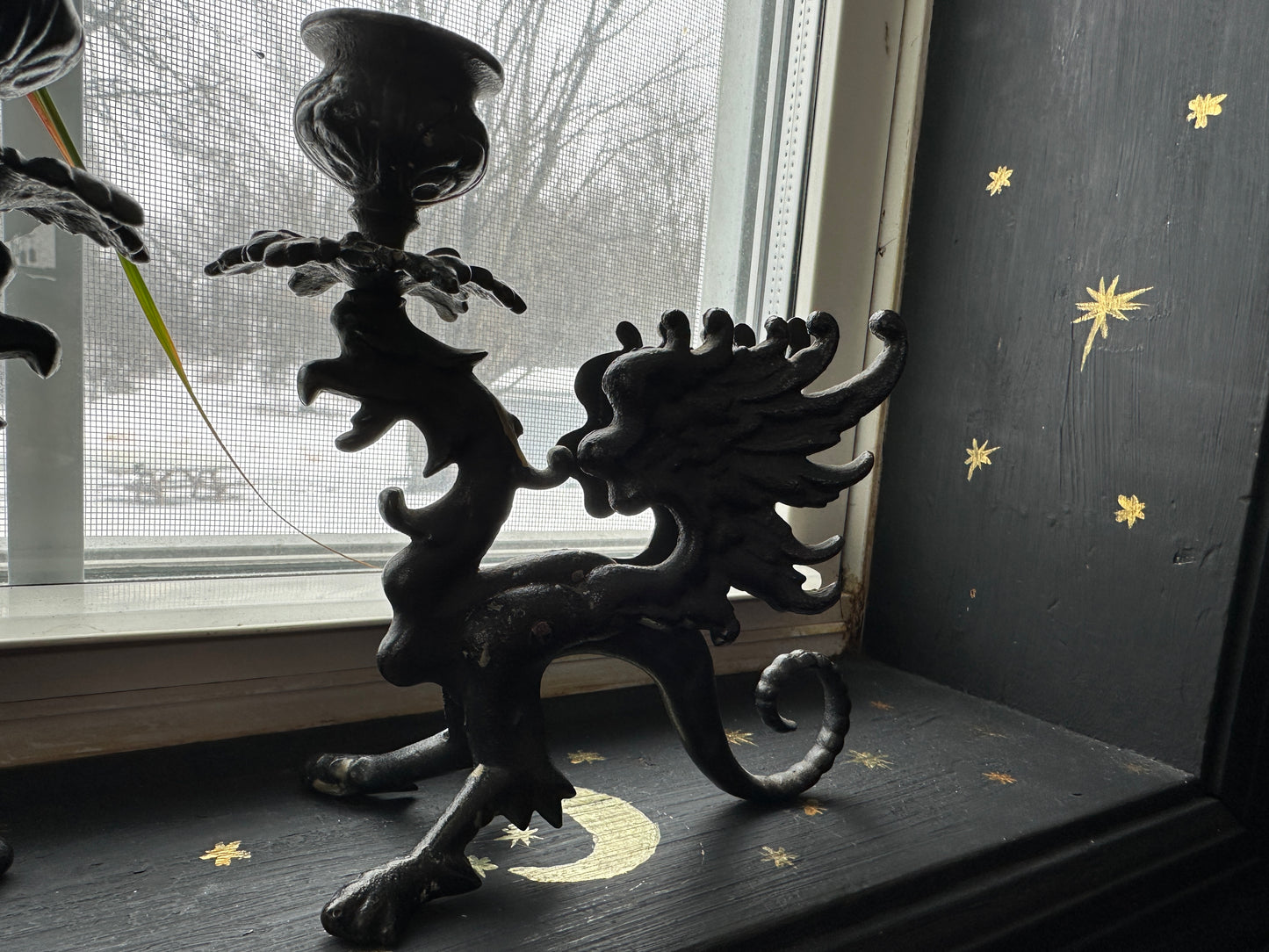 Gothic Cast Iron Gryphon Candlesticks