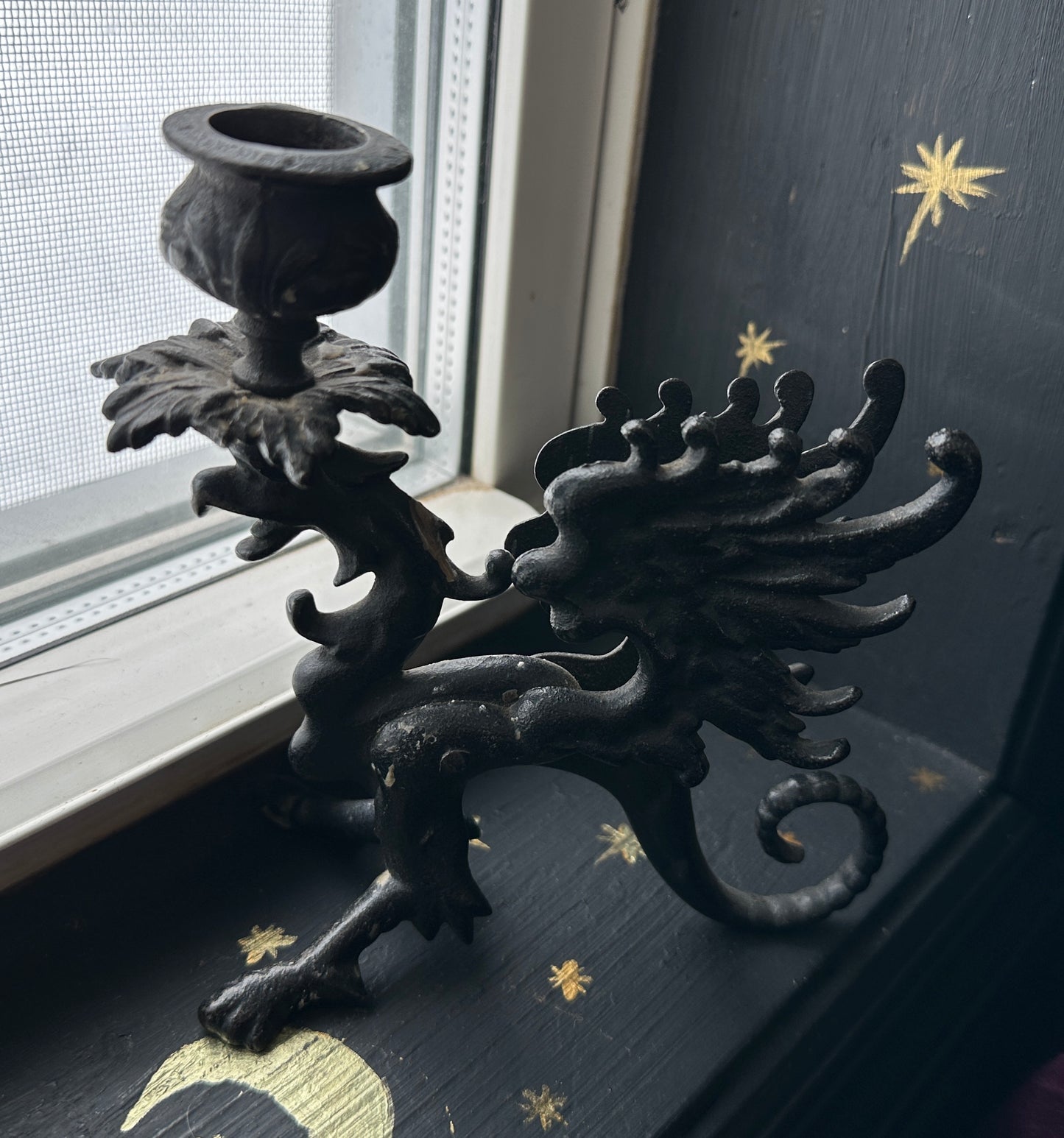 Gothic Cast Iron Gryphon Candlesticks