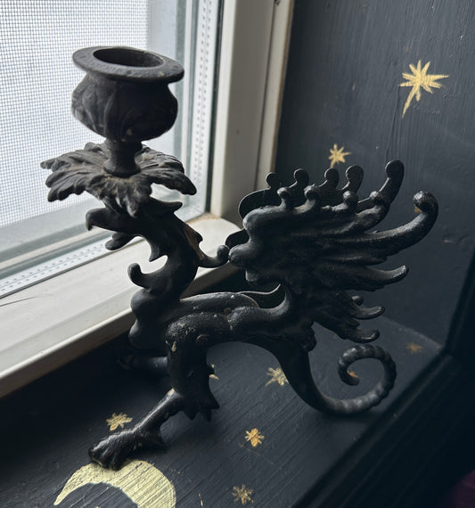 Gothic Cast Iron Gryphon Candlesticks