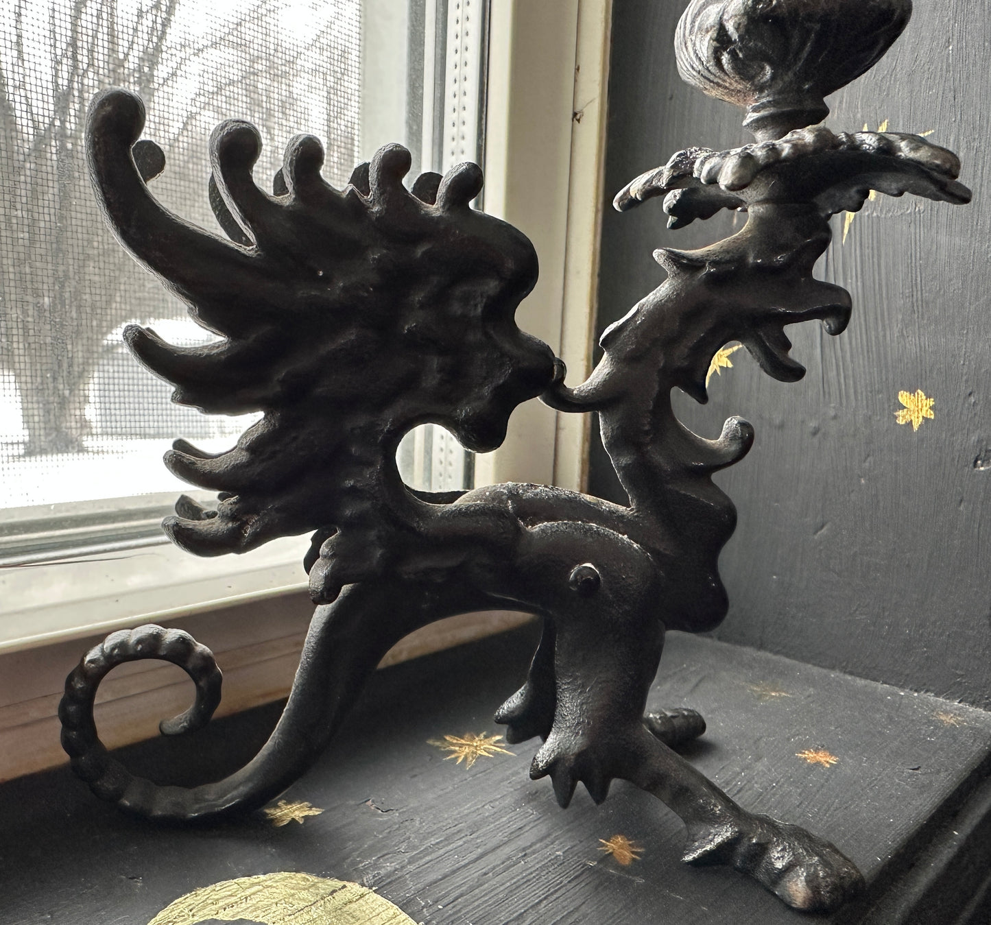 Gothic Cast Iron Gryphon Candlesticks