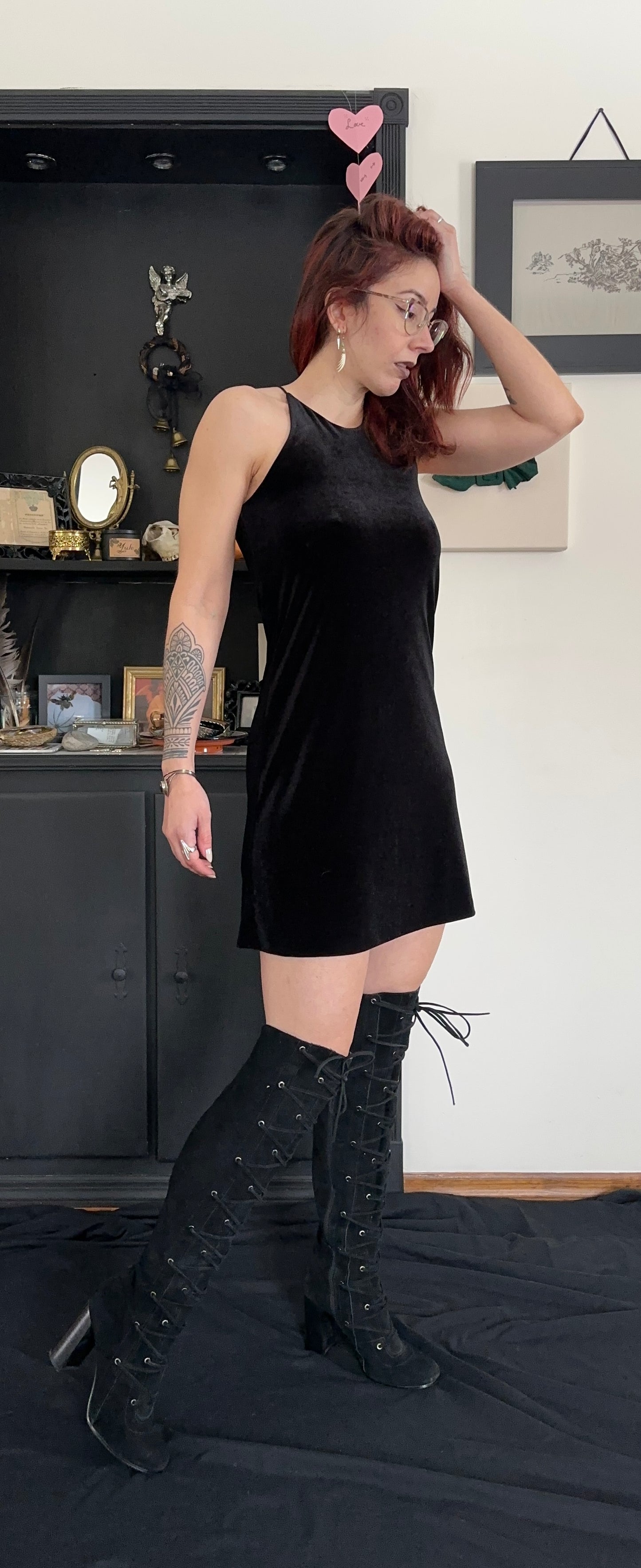 90s Velvet Halter Dress S - M