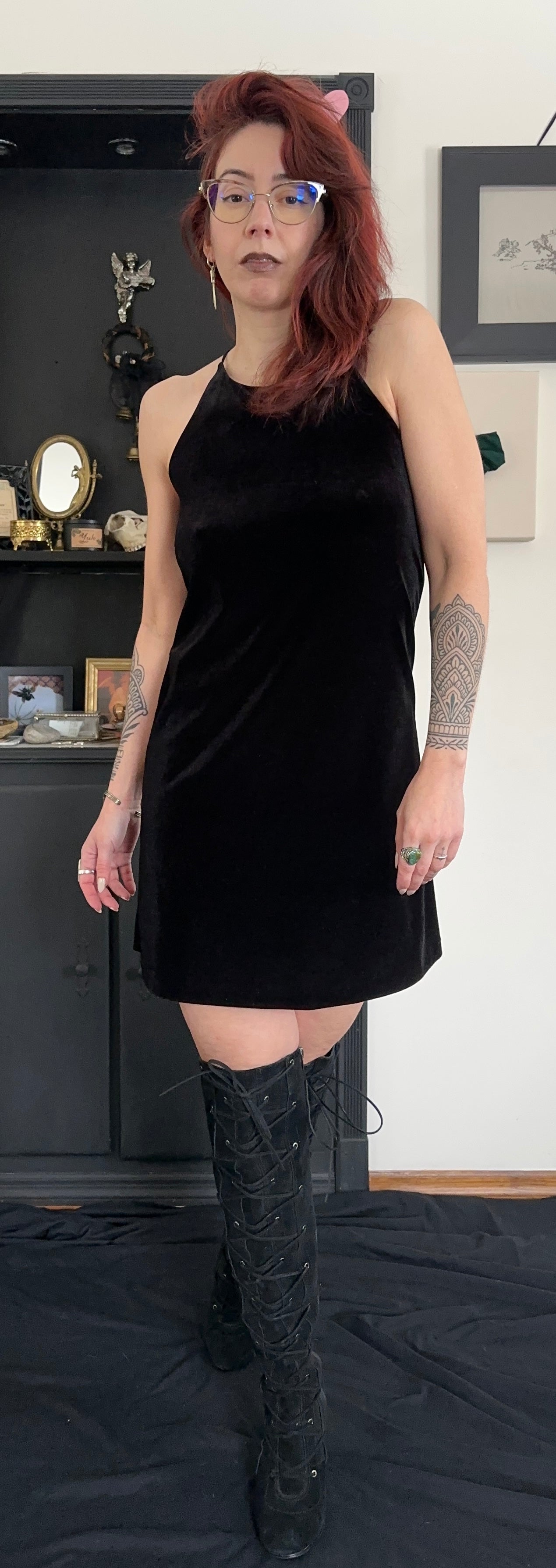 90s Velvet Halter Dress S - M