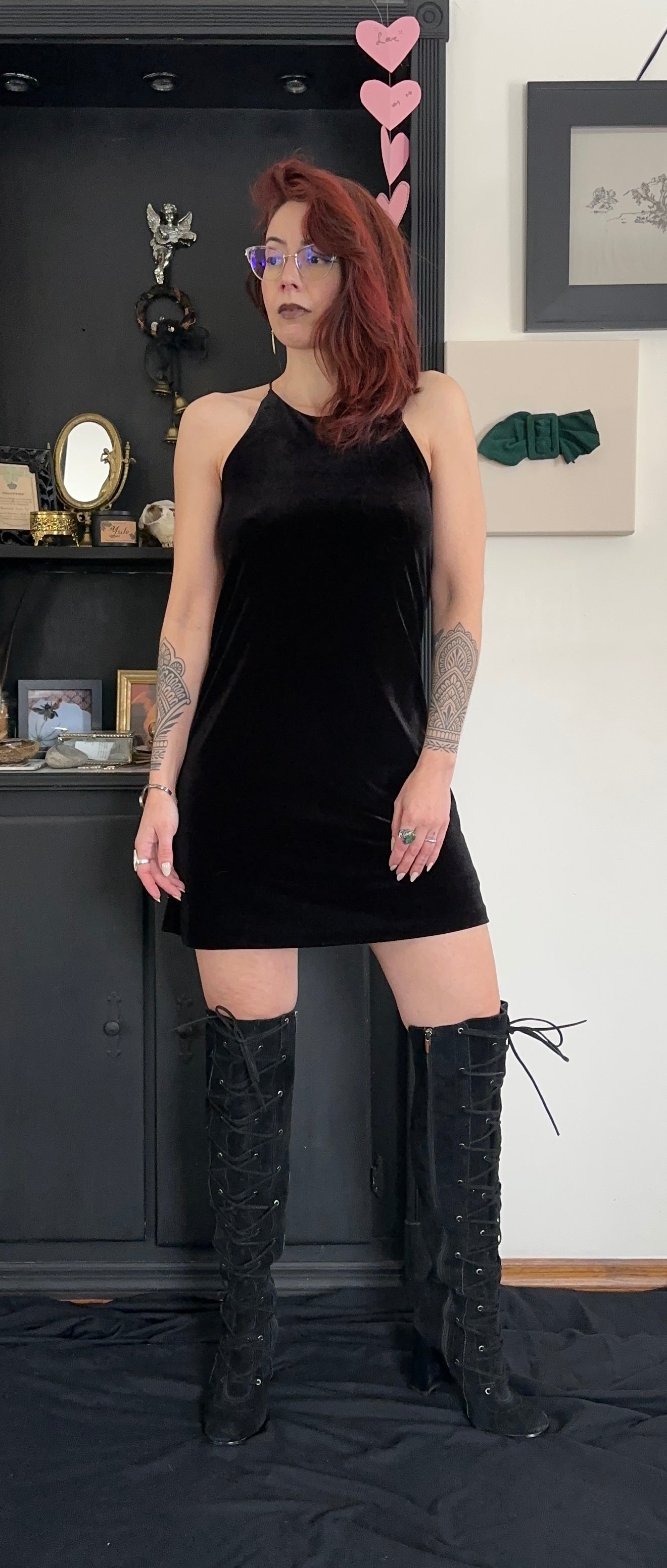 90s Velvet Halter Dress S - M