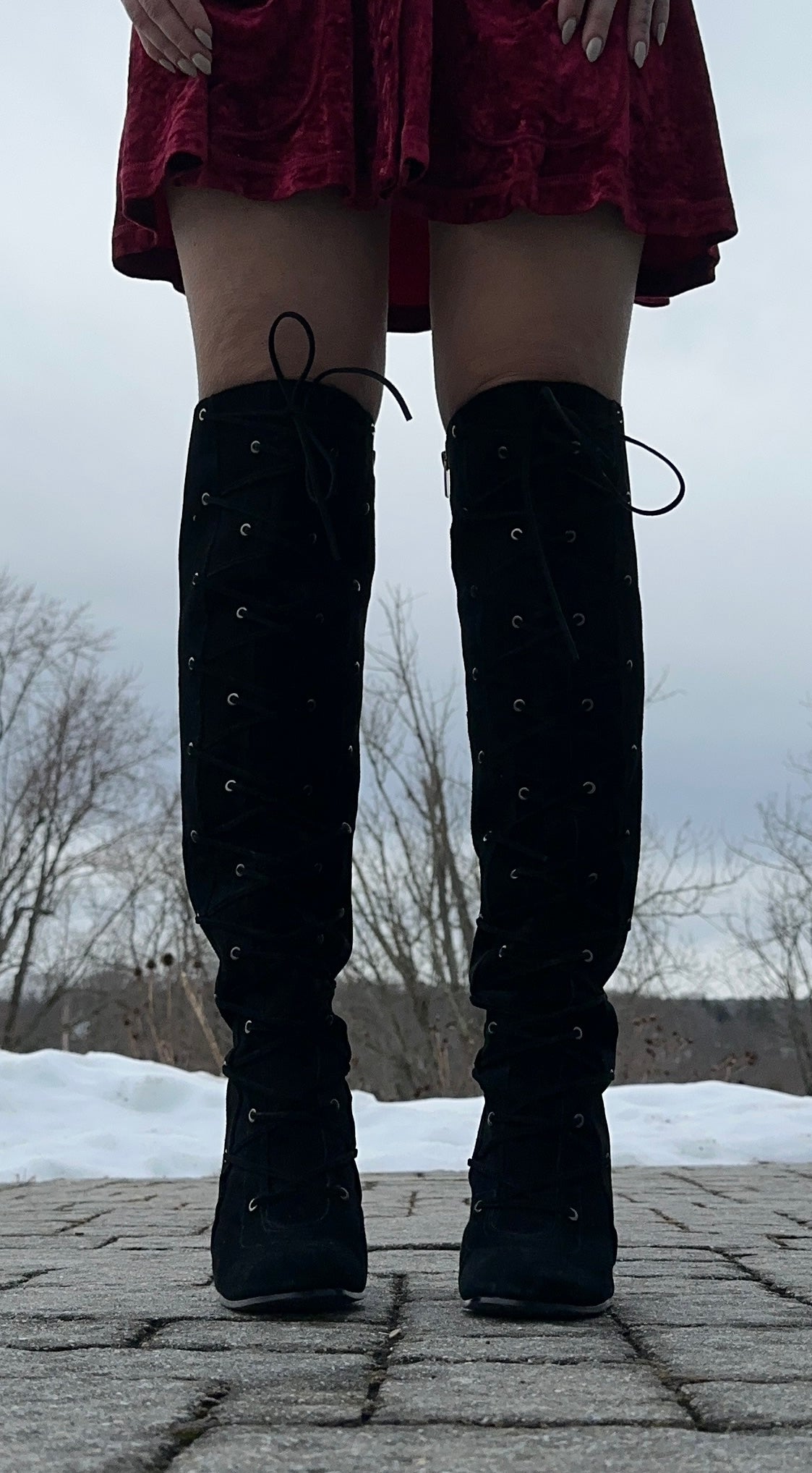 Over-The-Knee Suede Lace Up Boots SZ 8