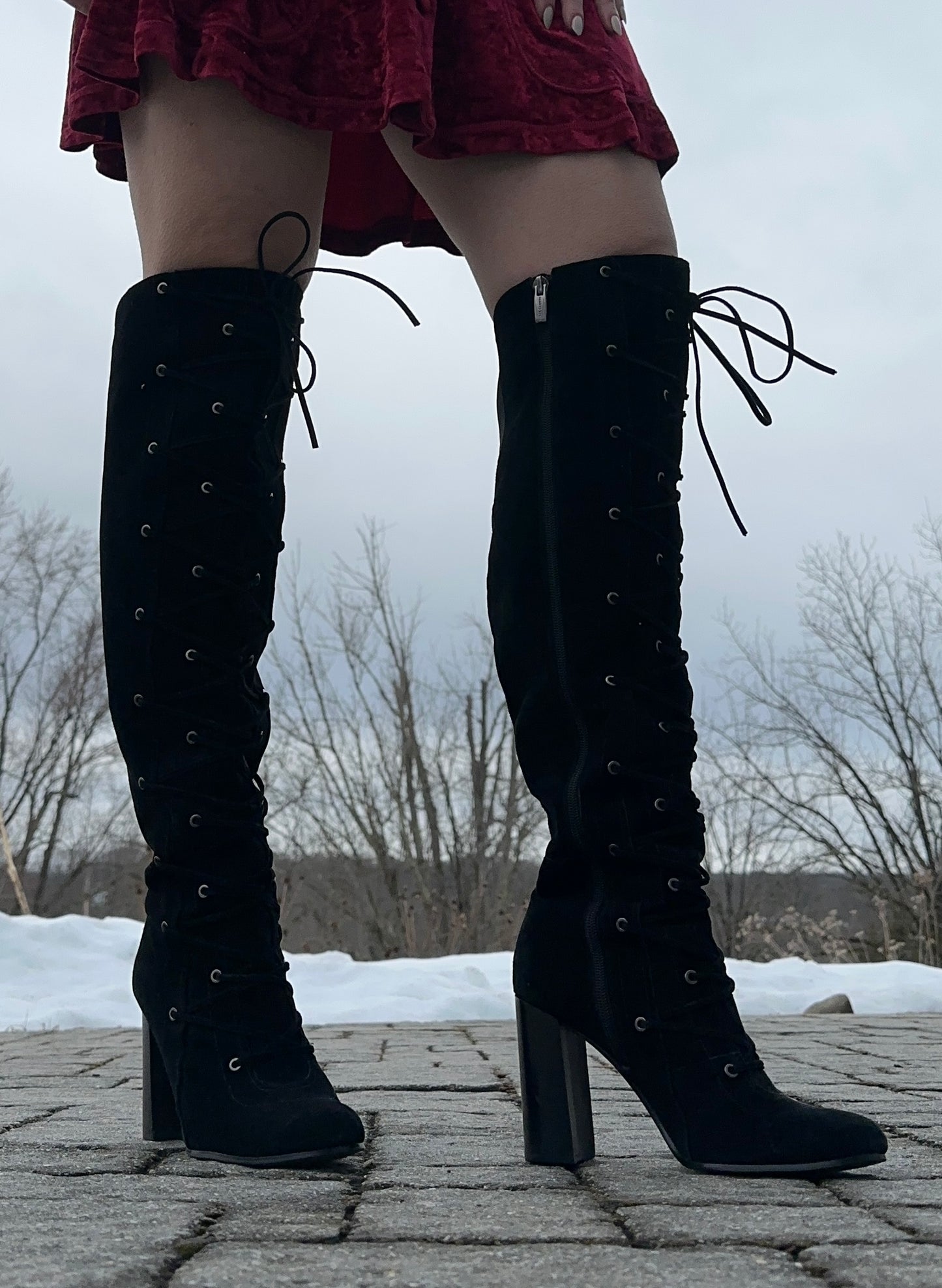 Over-The-Knee Suede Lace Up Boots SZ 8