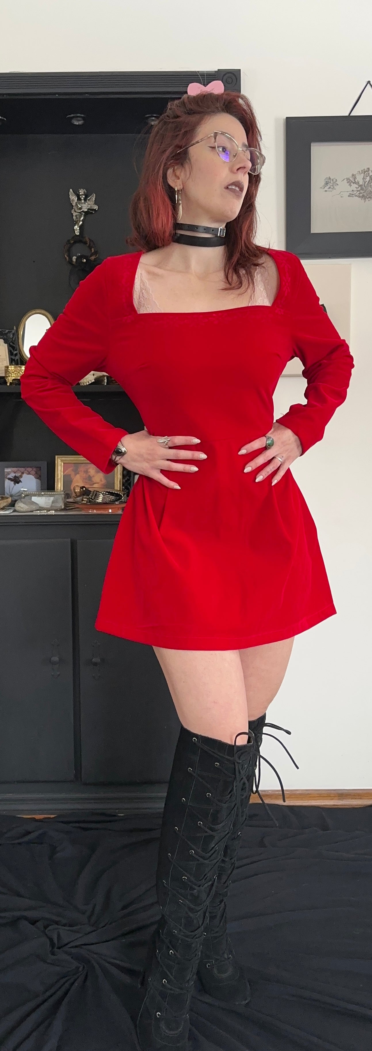 Red Velvet Mini Dress M-L