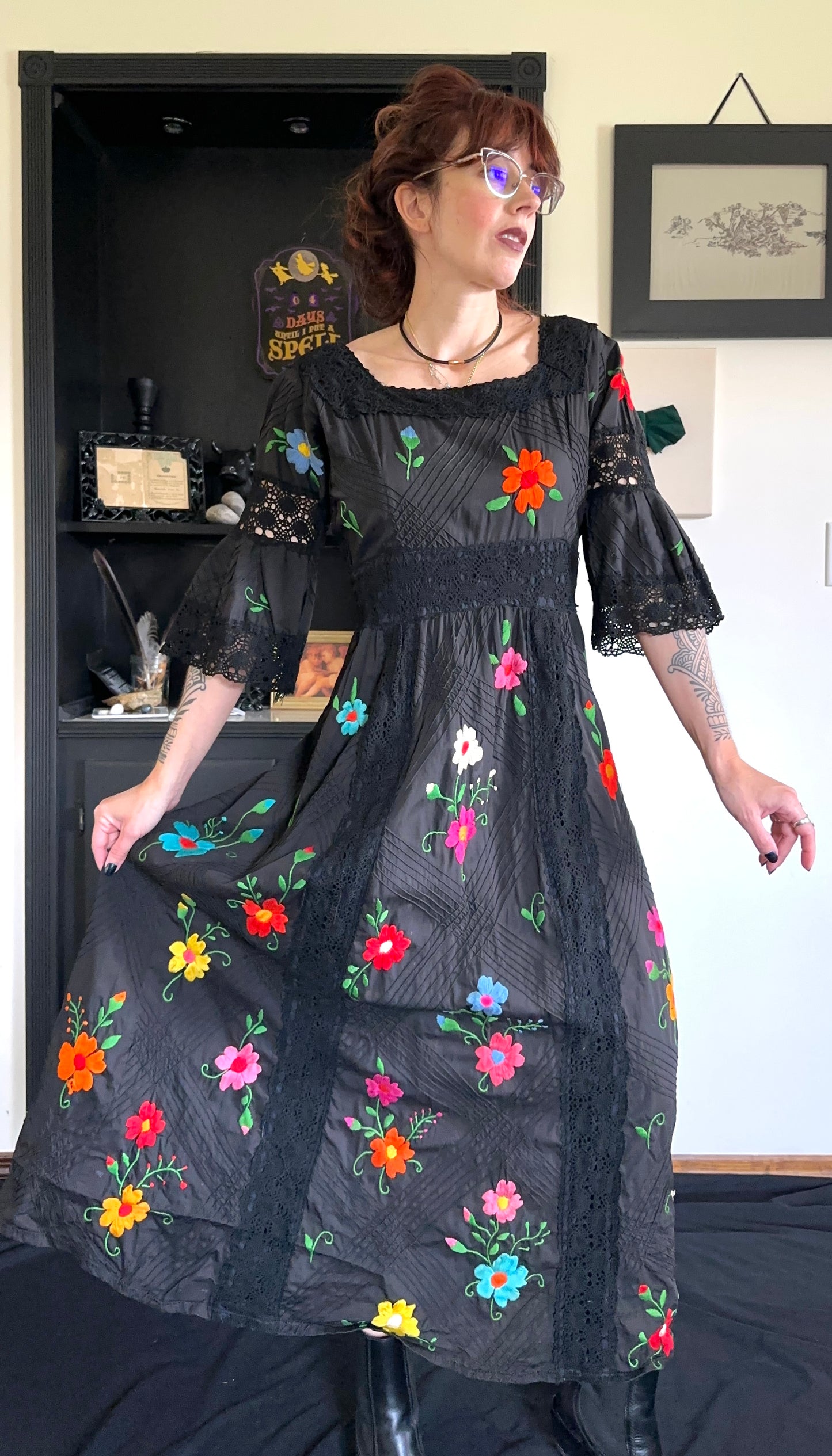 Vintage Cotton Embroidered Dress XS-M