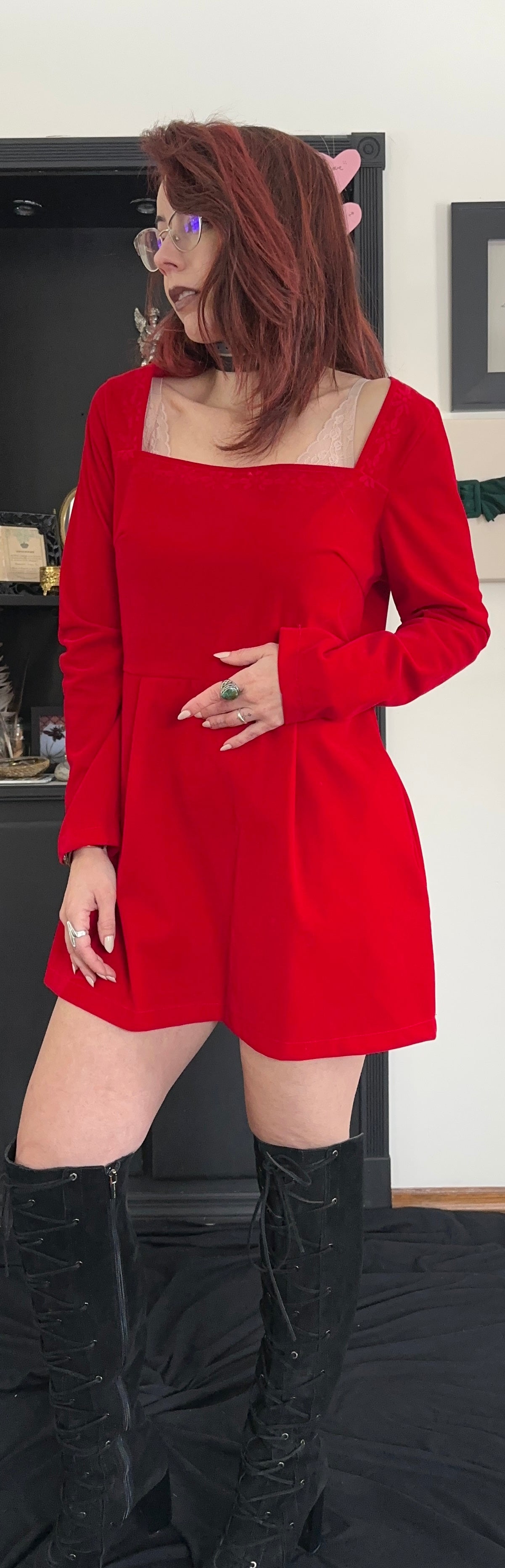 Red Velvet Mini Dress M-L