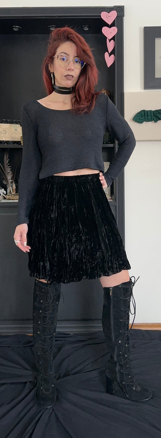 Vintage 90s Velvet Pleated Skirt L-XL