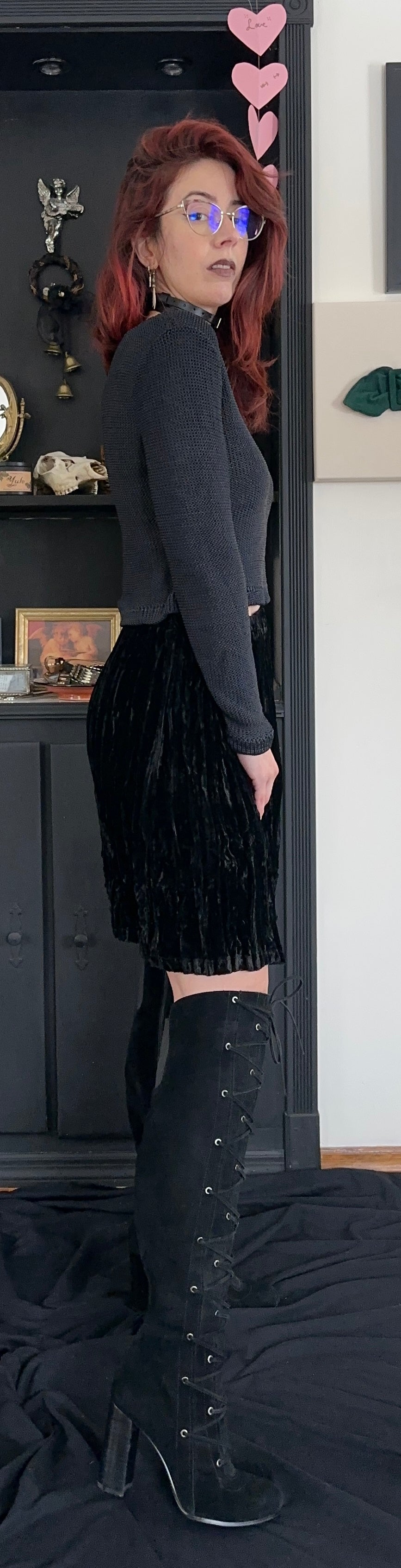 Vintage 90s Velvet Pleated Skirt L-XL