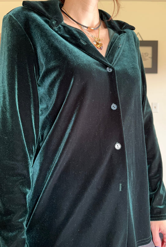 Stretch Velvet Button Front Top S