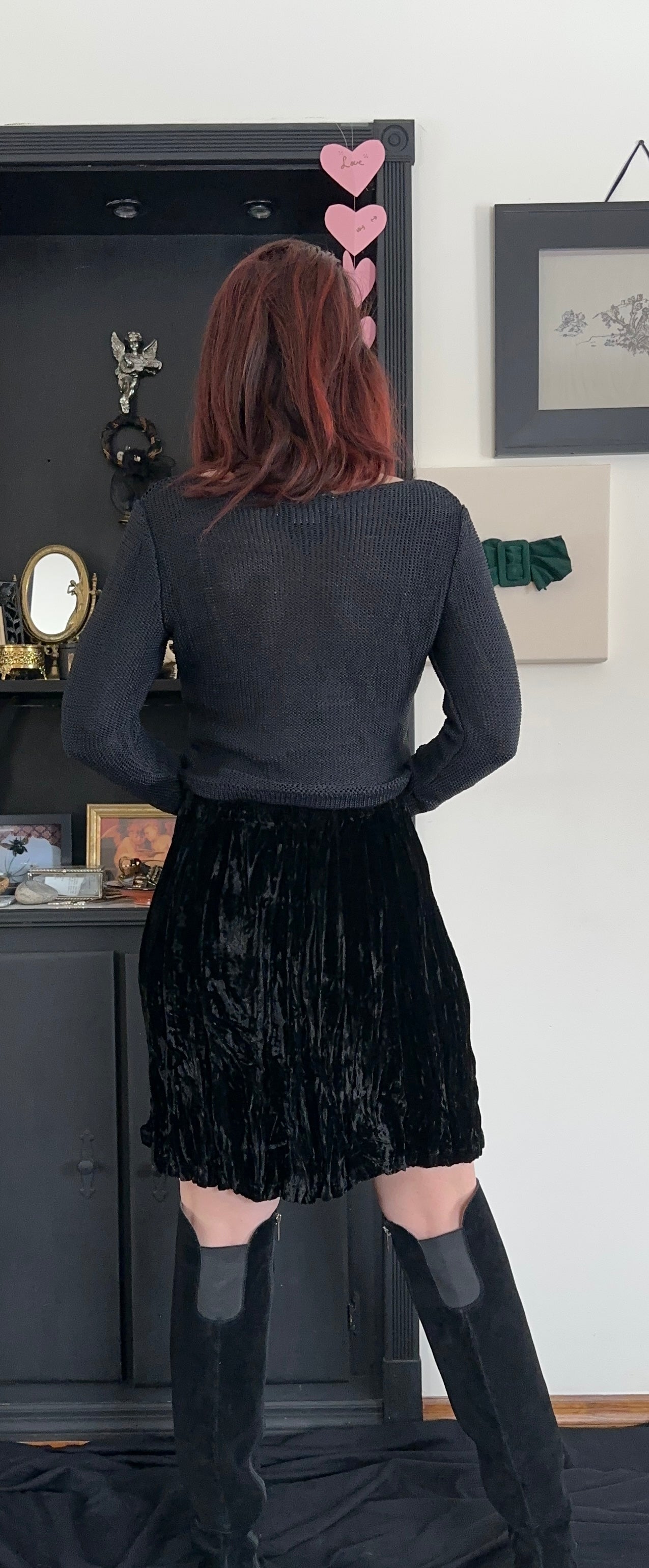 Vintage 90s Velvet Pleated Skirt L-XL