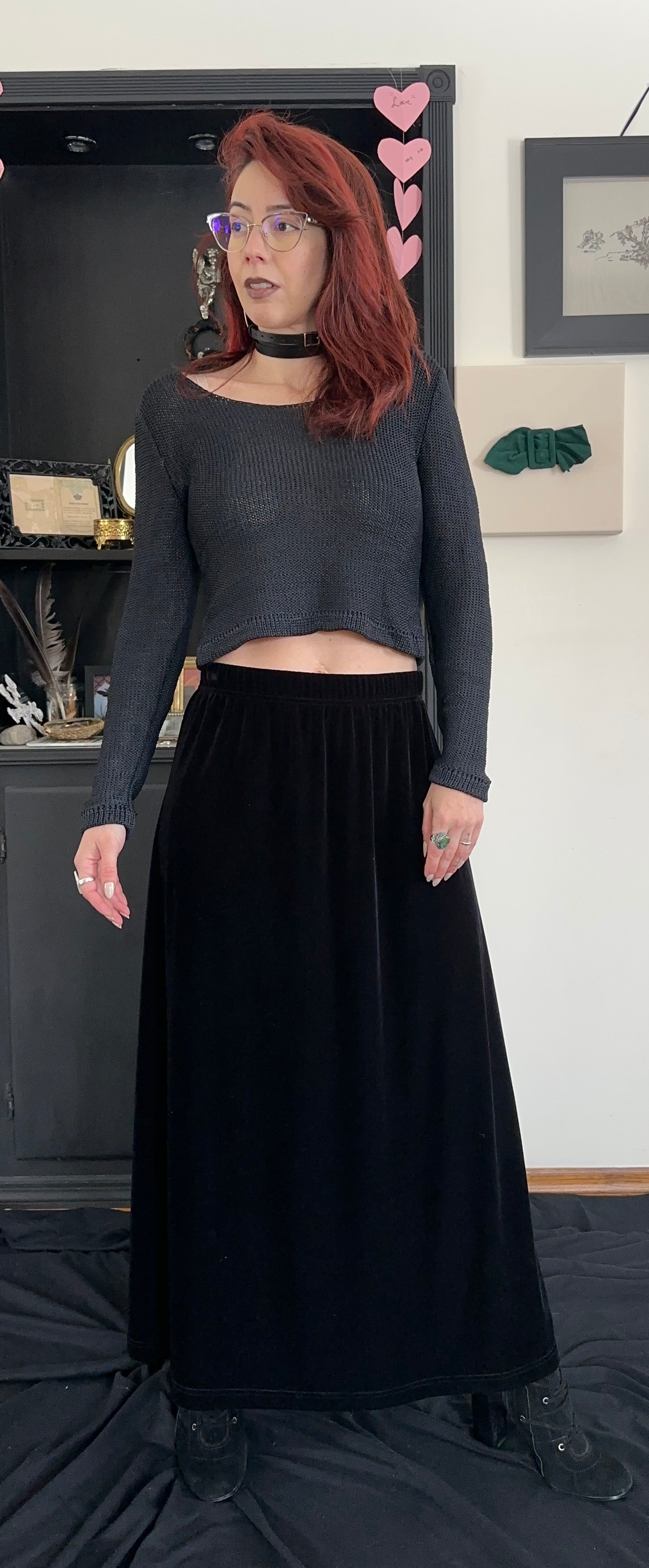 90s Velvet A-line Maxi Skirt