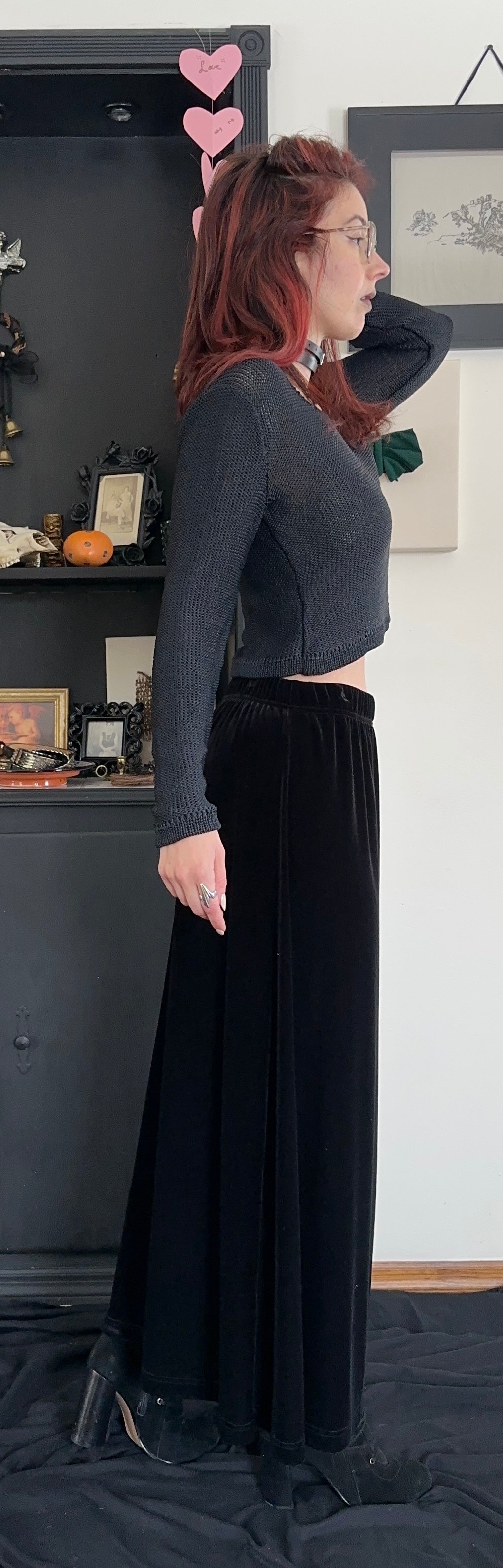 90s Velvet A-line Maxi Skirt