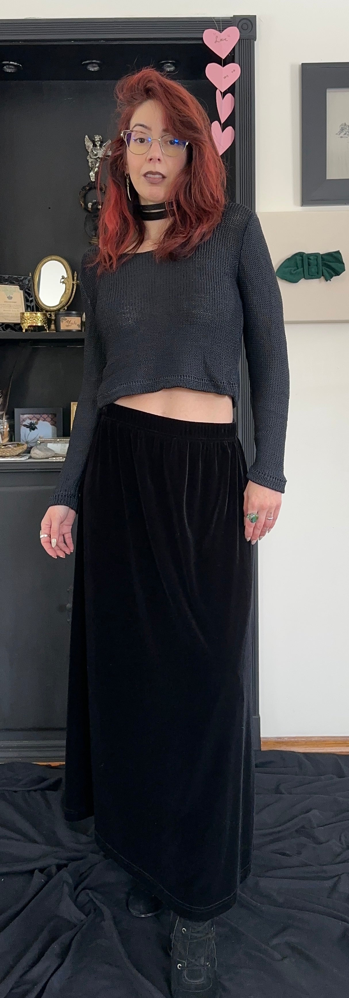 90s Velvet A-line Maxi Skirt