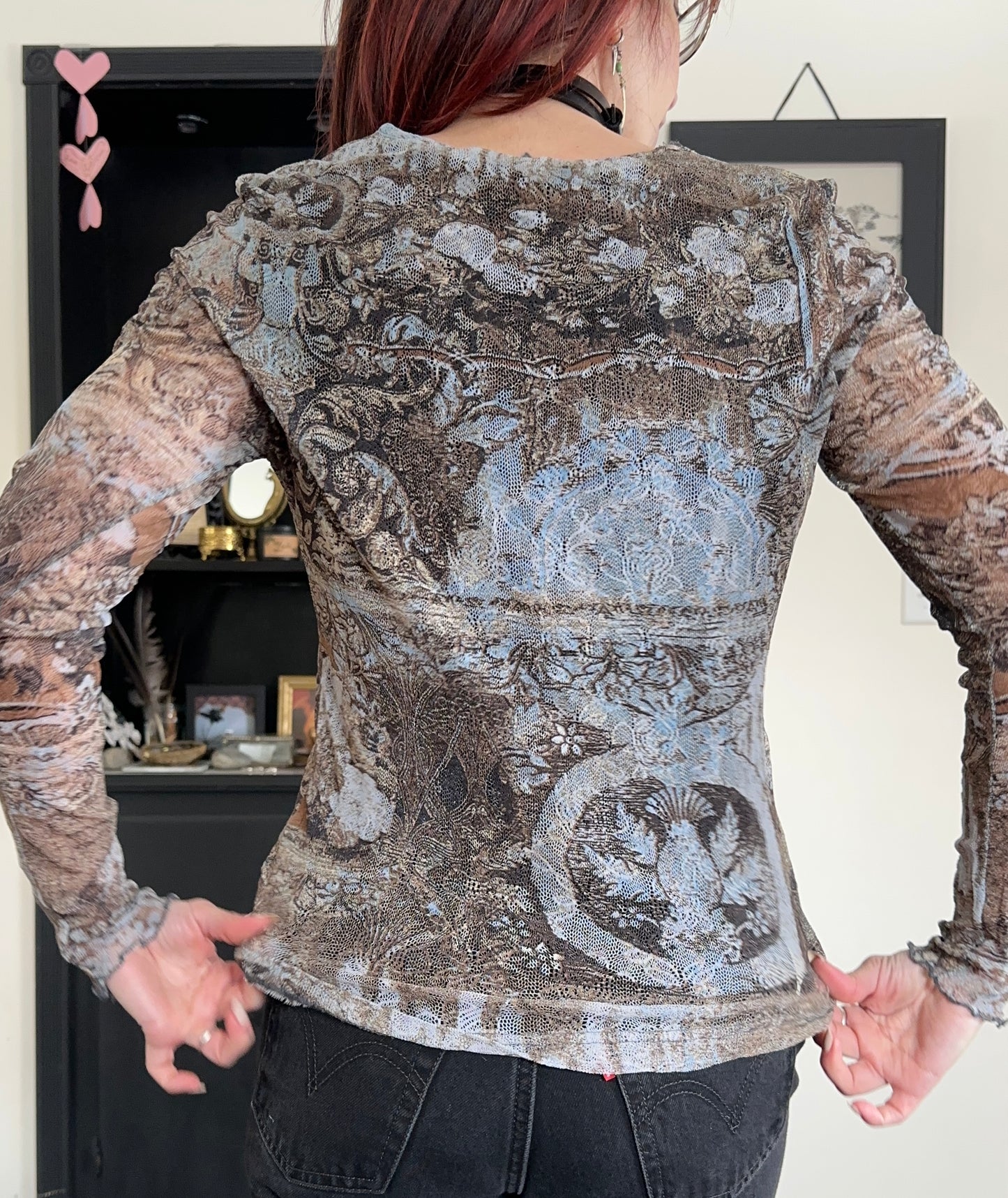 90s Print Mesh Top M