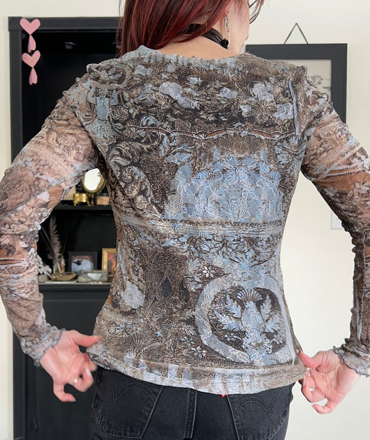 90s Print Mesh Top M